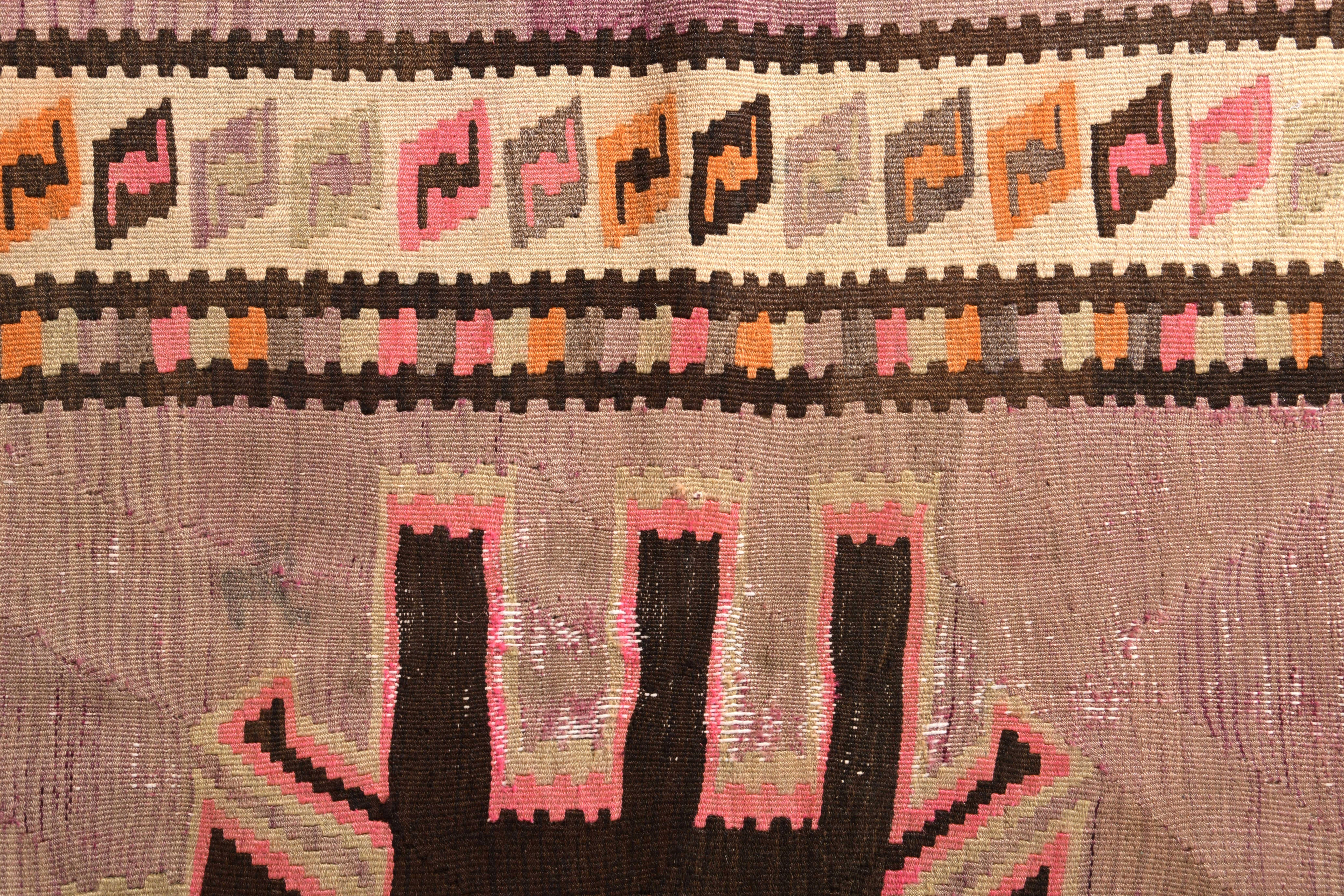 Midcentury Vintage Persian Kilim Rug in Beige Geometric Pattern by Rug & Kilim In Good Condition In Long Island City, NY