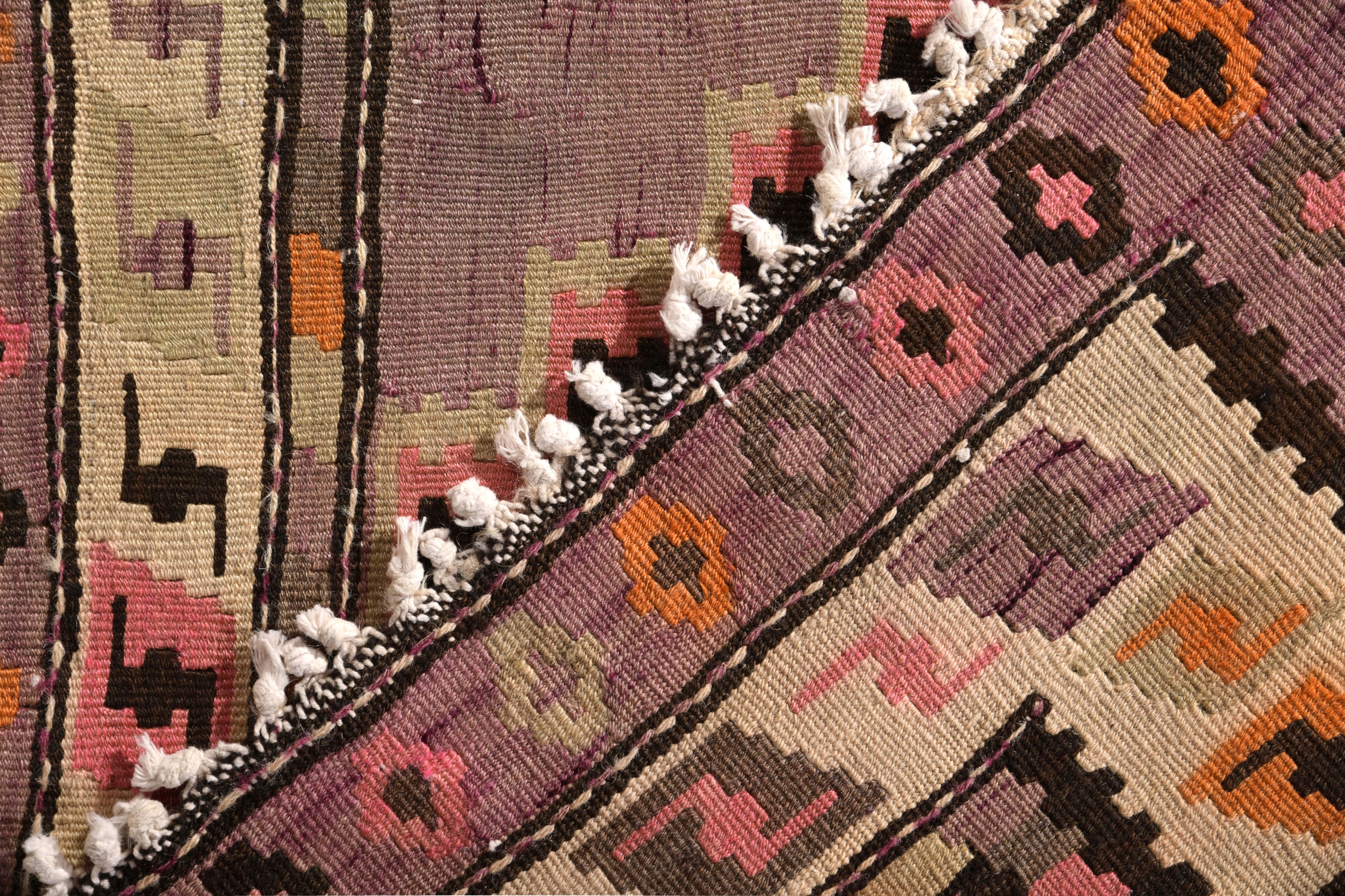 Mid-20th Century Midcentury Vintage Persian Kilim Rug in Beige Geometric Pattern by Rug & Kilim
