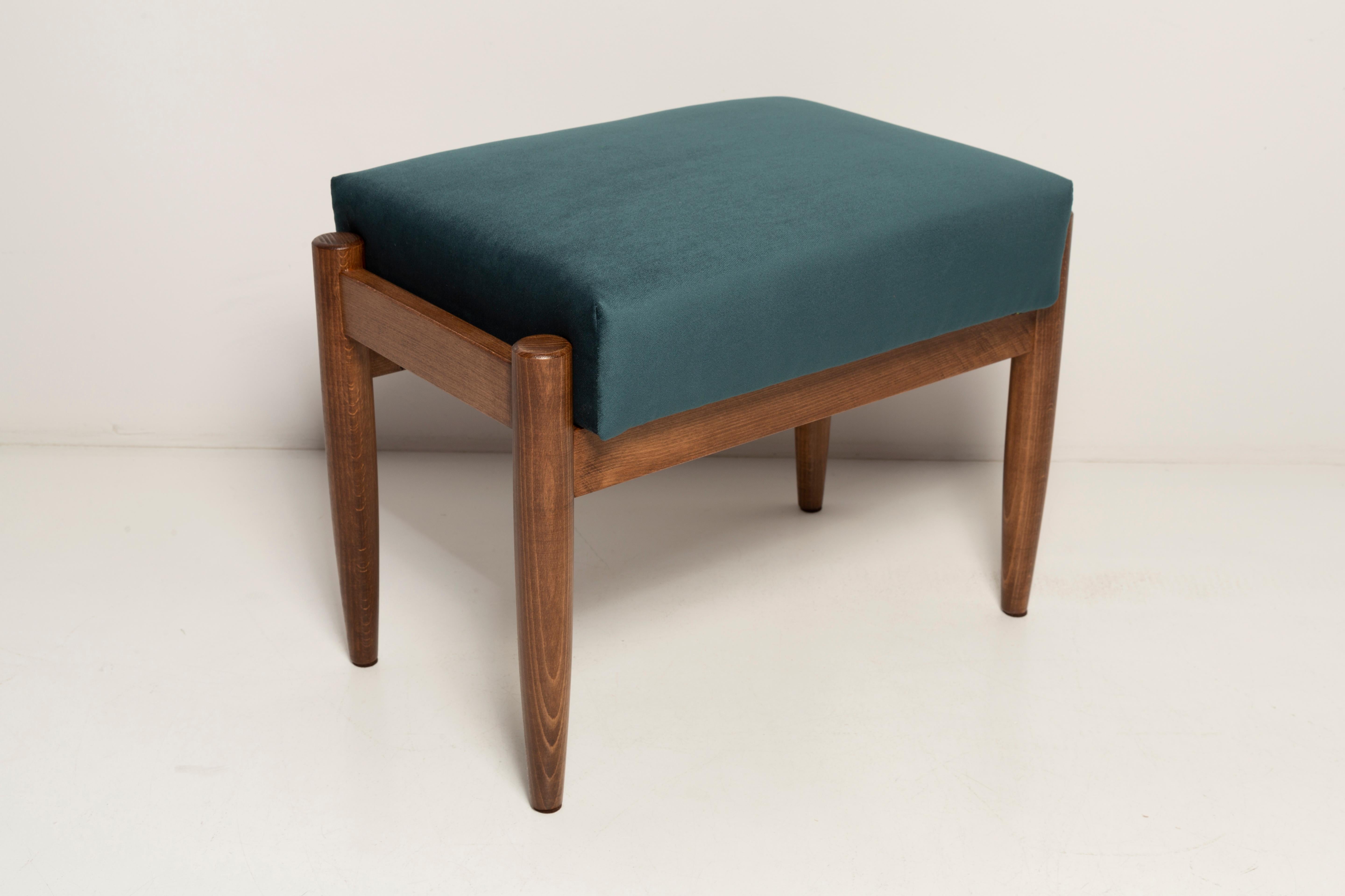 20th Century Midcentury Vintage Petrol Blue Velvet Stool, Edmund Homa, Europe, 1960s For Sale