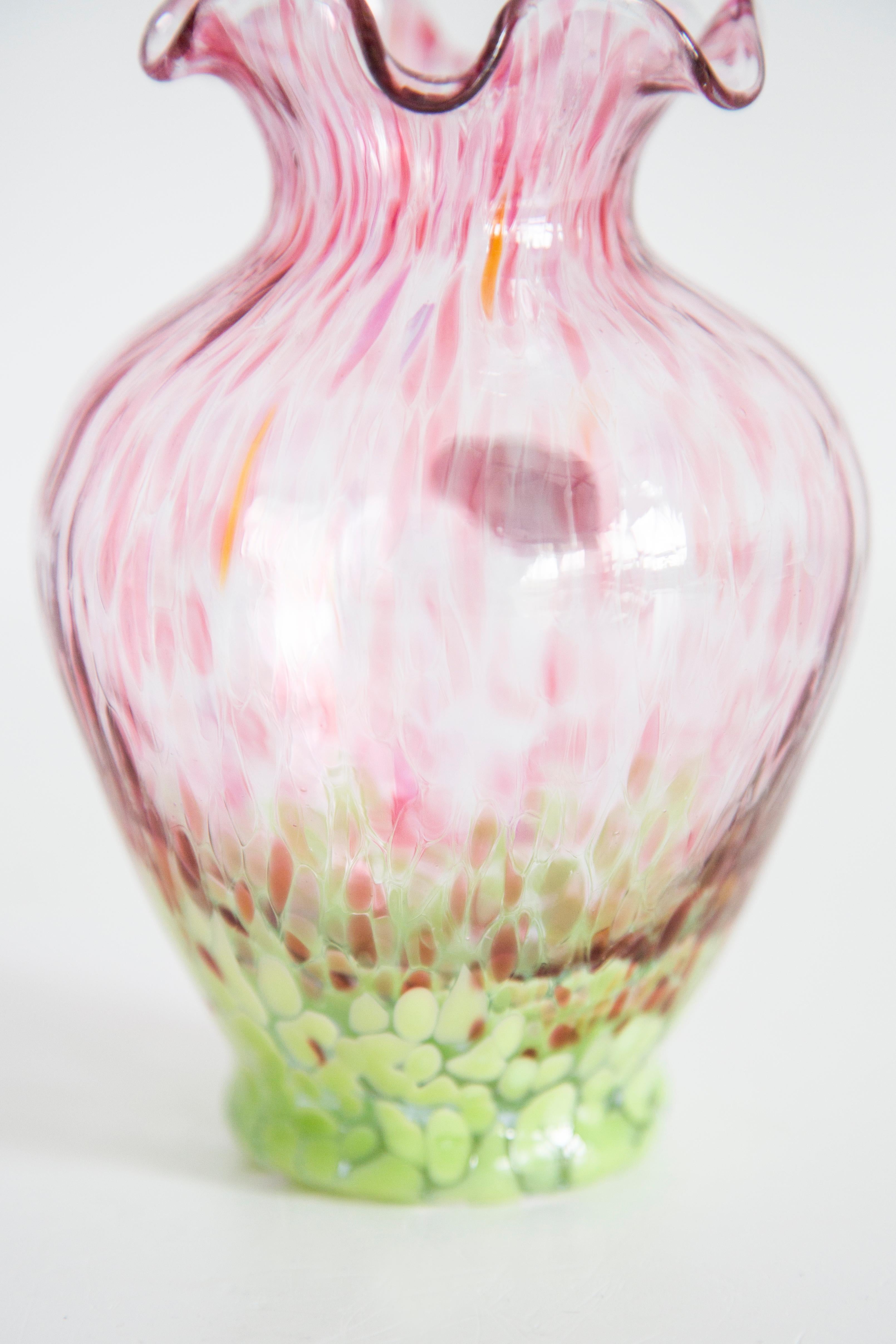 Glass Mid Century Vintage Pink and Green Small Murano Vase, Italy, 1960s For Sale