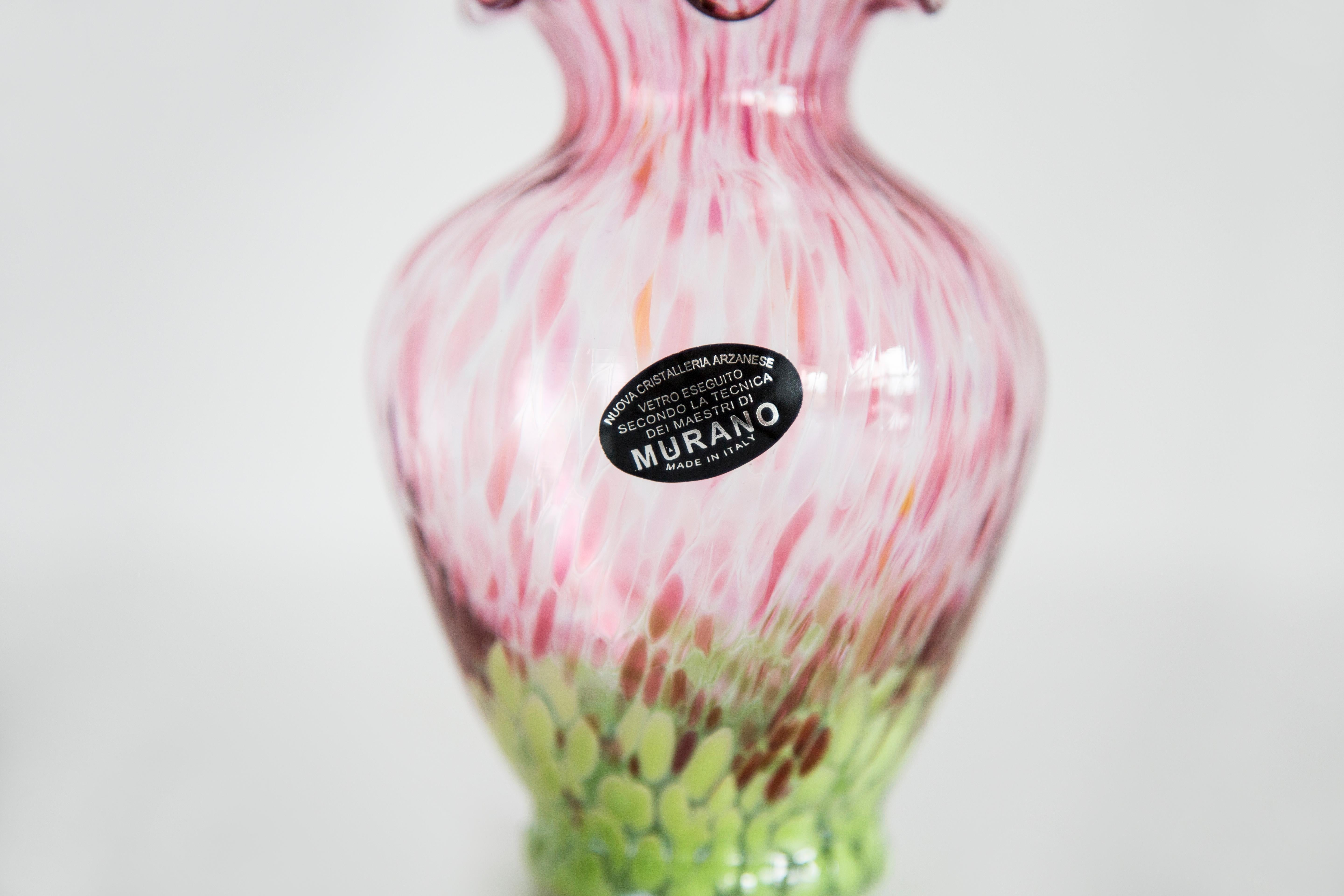 Mid Century Vintage Pink and Green Small Murano Vase, Italy, 1960s For Sale 2