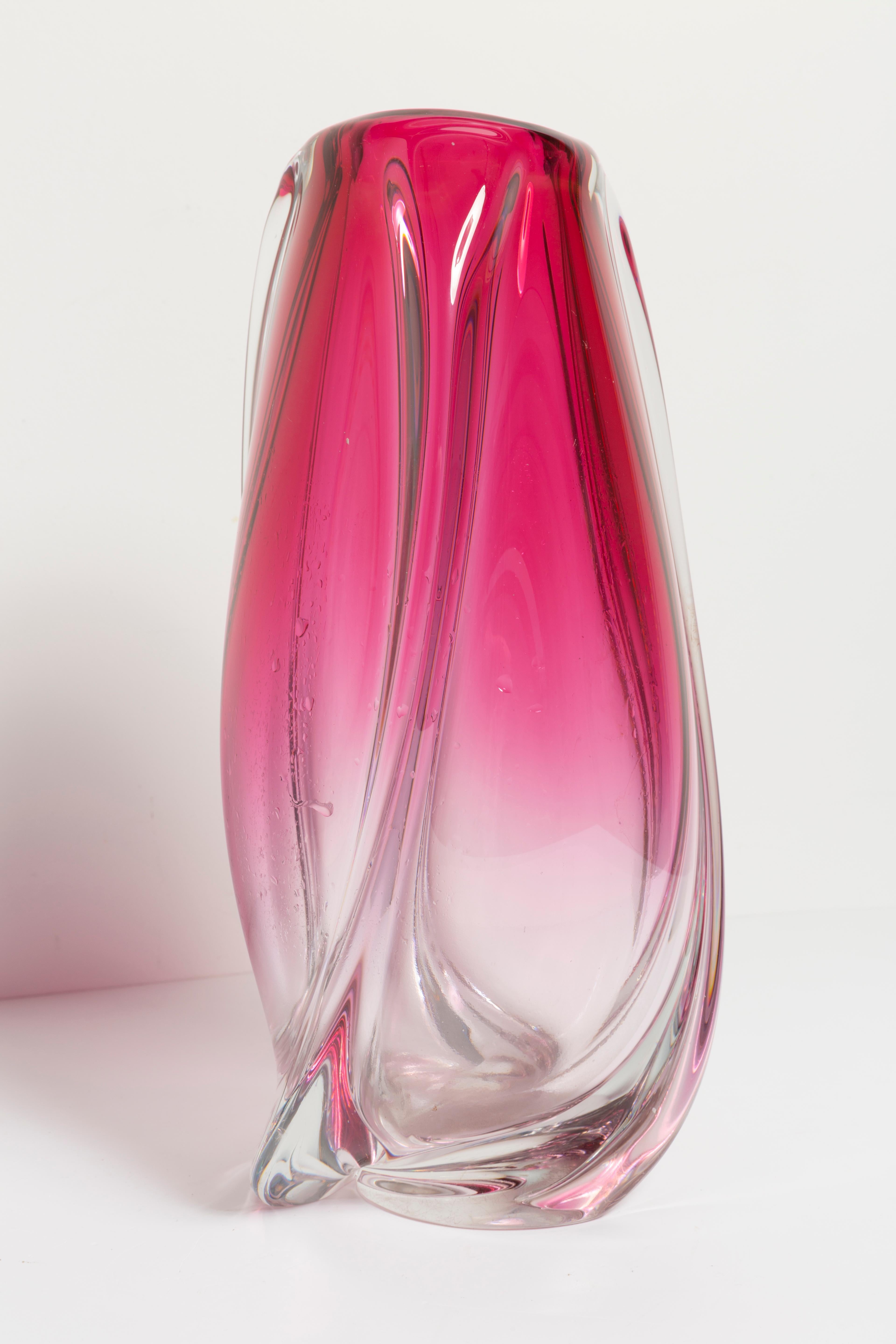 Belgian Mid Century Vintage Pink Big Vase, Val Saint Lambert, Belgium, 1960s For Sale
