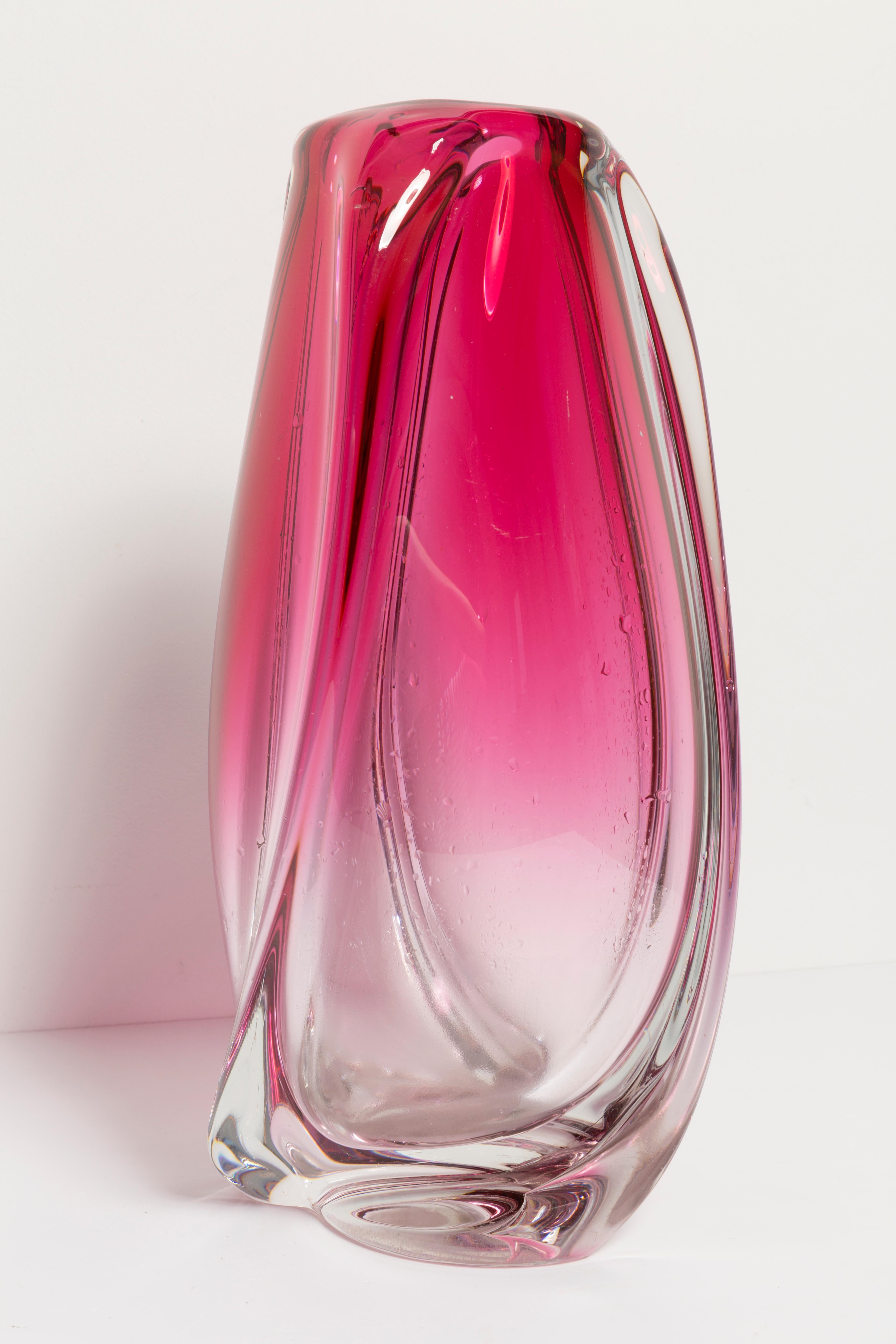 20th Century Mid Century Vintage Pink Big Vase, Val Saint Lambert, Belgium, 1960s For Sale