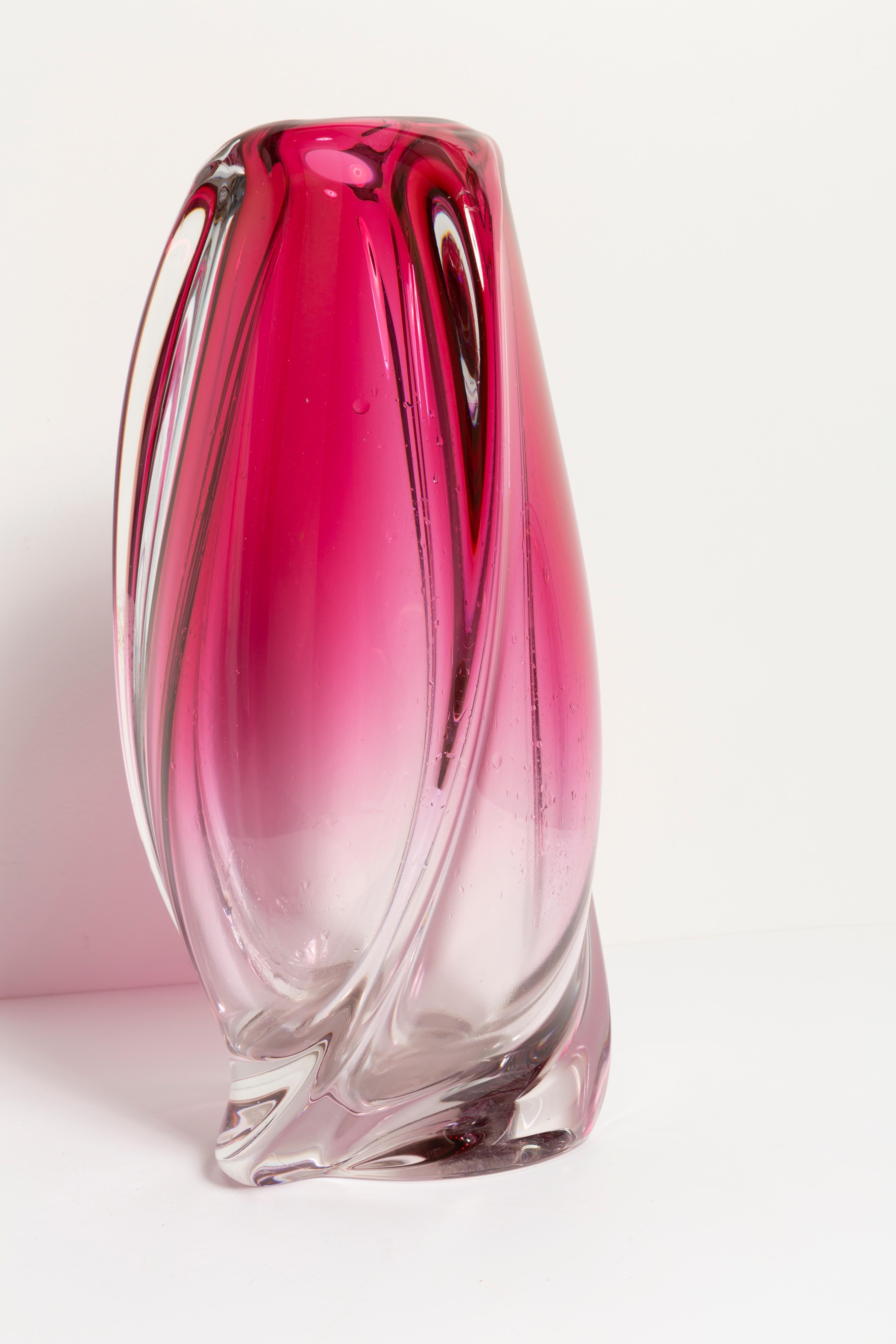 Glass Mid Century Vintage Pink Big Vase, Val Saint Lambert, Belgium, 1960s For Sale