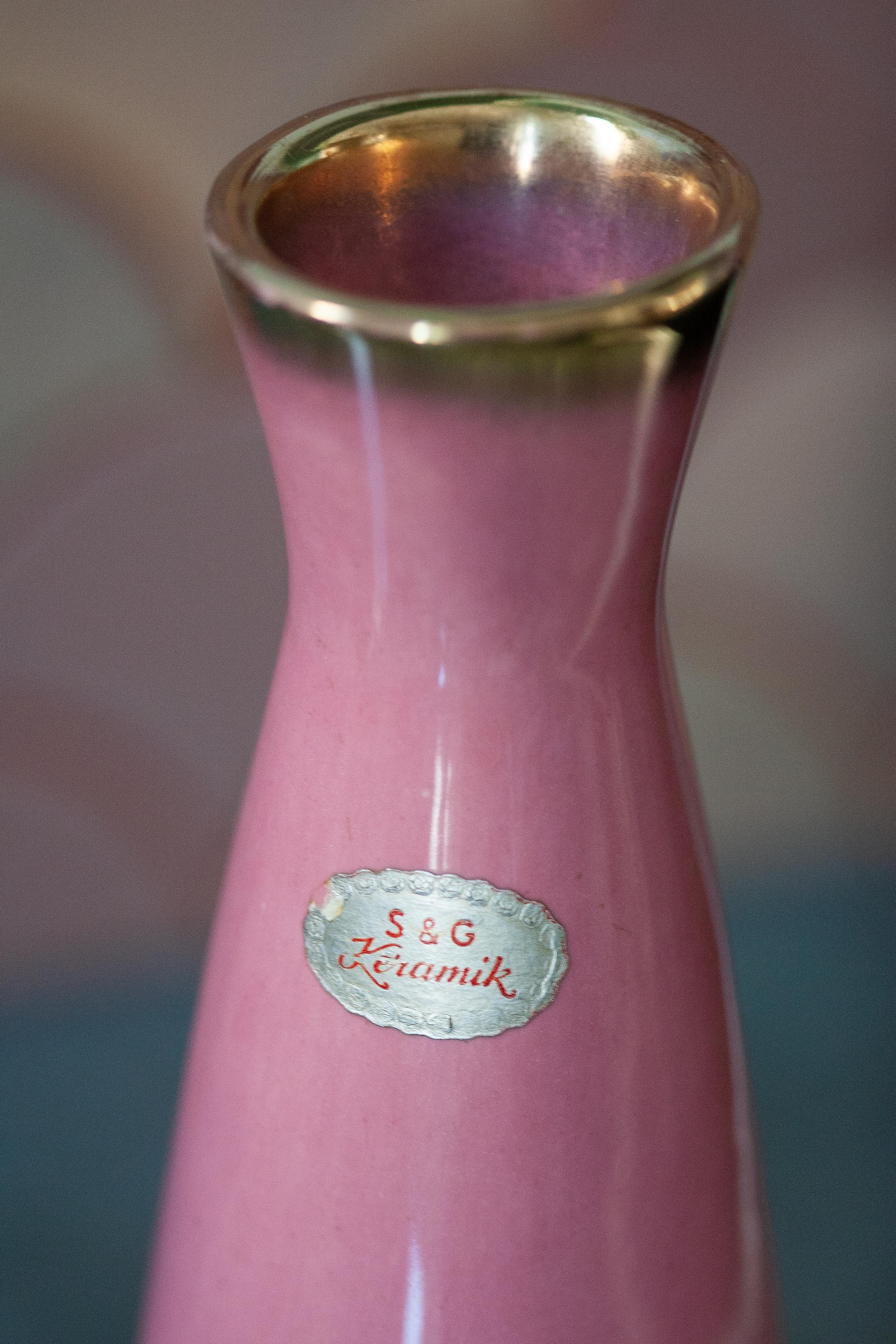 Ceramic Mid Century Vintage Pink Decorative Porcelain Vase, Europe, 1960s For Sale