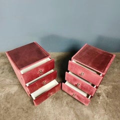 Mid Century Vintage Pink Velvet Bedside Tables With Glass Tops Retro MCM