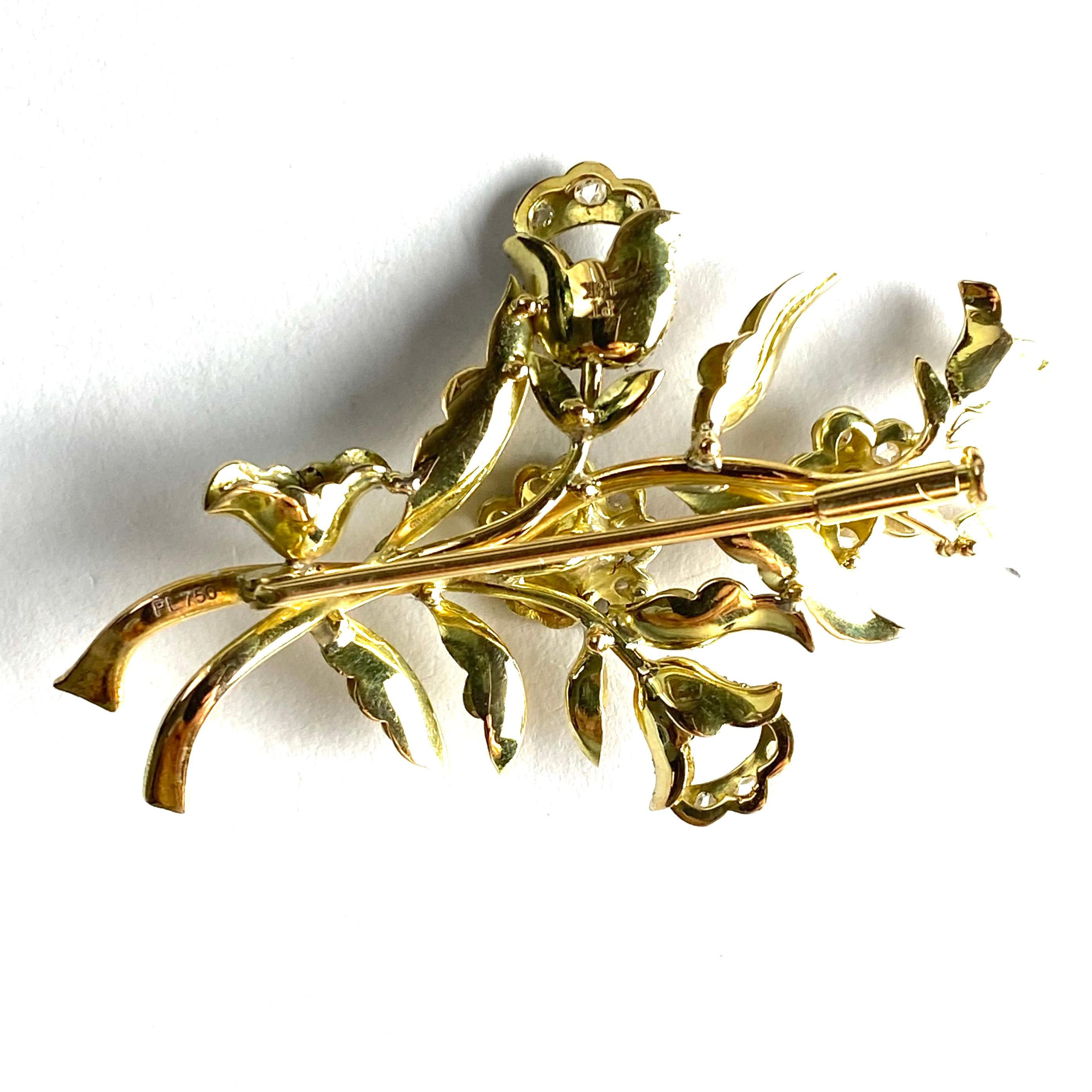 Mid-Century Vintage Platinum and 18k Yellow Gold Diamond Brooch 2.25 Inch Long For Sale 6
