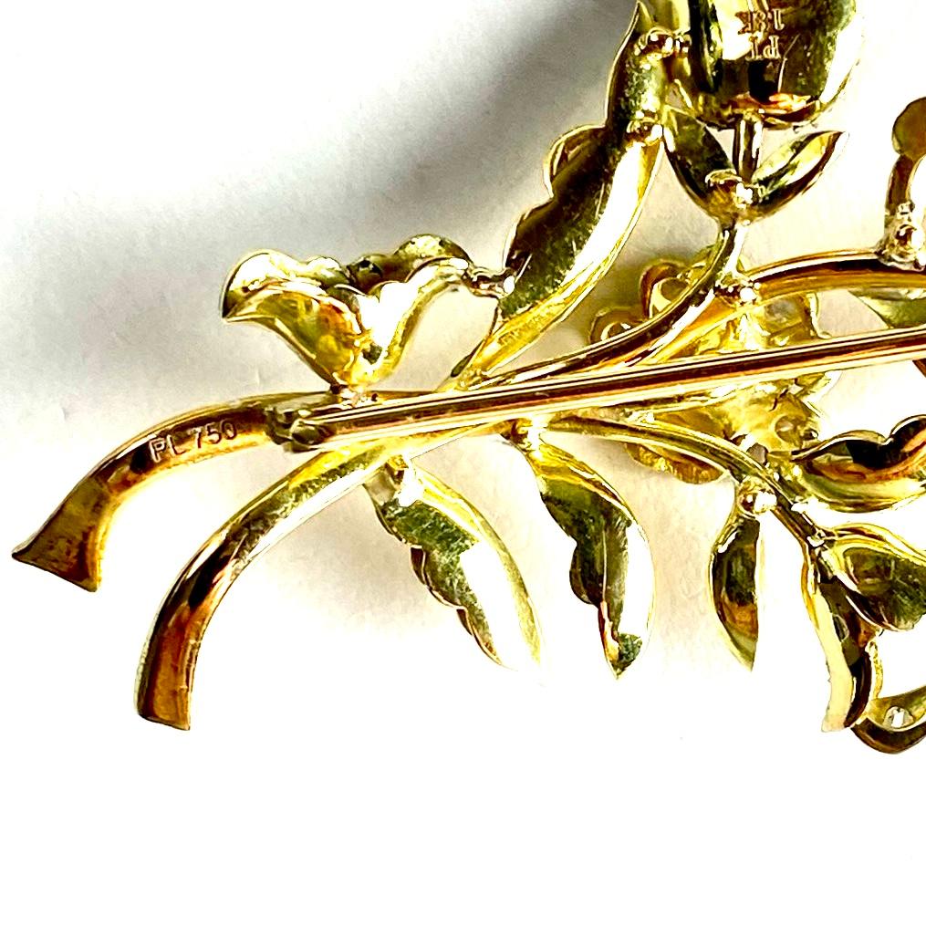 Mid-Century Vintage Platinum and 18k Yellow Gold Diamond Brooch 2.25 Inch Long For Sale 8