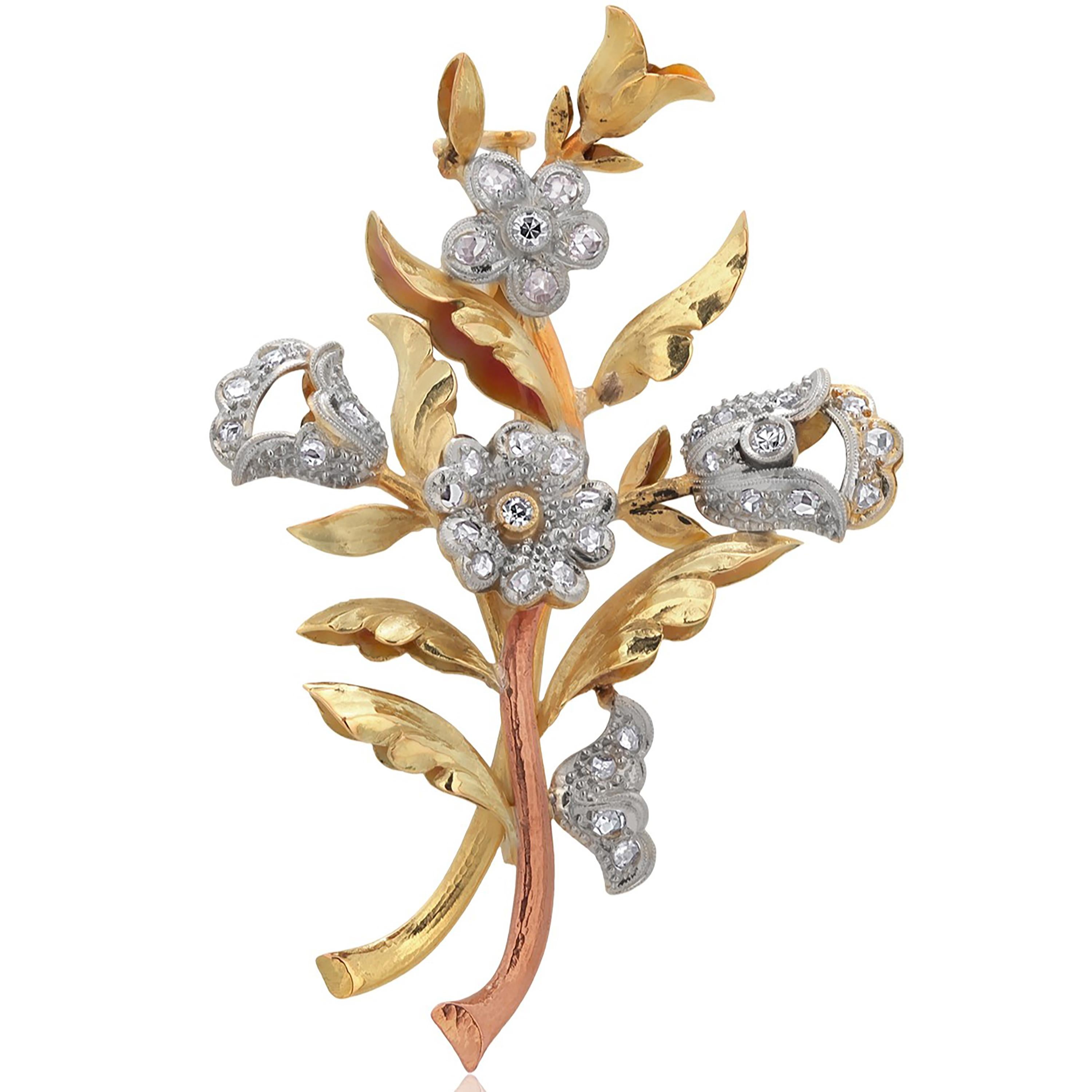 Mid-Century Vintage Platinum and 18k Yellow Gold Diamond Brooch 2.25 Inch Long For Sale 2