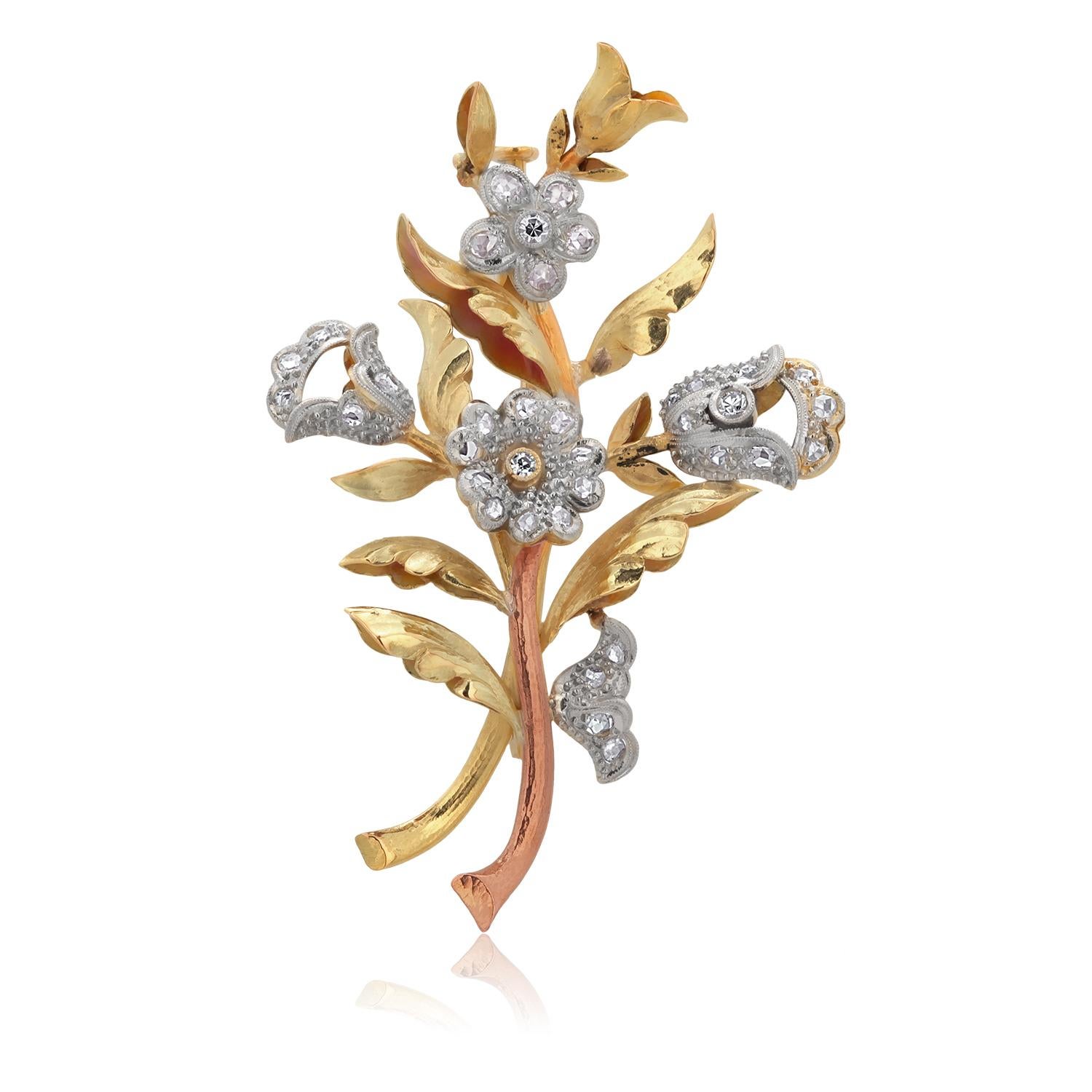 Mid-Century Vintage Platinum and 18k Yellow Gold Diamond Brooch 2.25 Inch Long For Sale 4