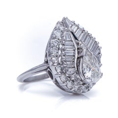 Midcentury, Vintage, Platinum, White Gold, Large Diamond Cluster Ring