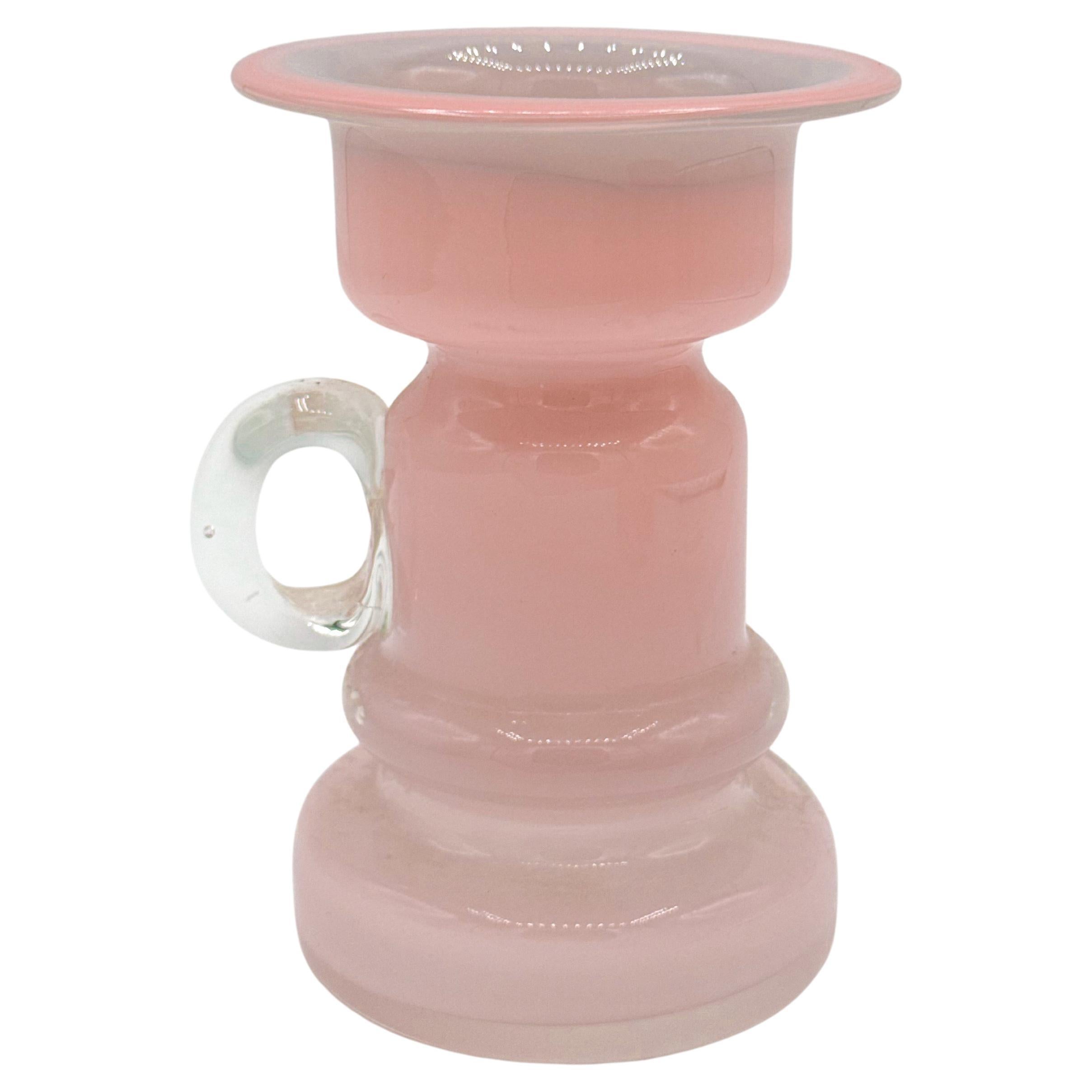 Mid Century Vintage Polish Pink Art Hand Made Glass Vase, 1970s