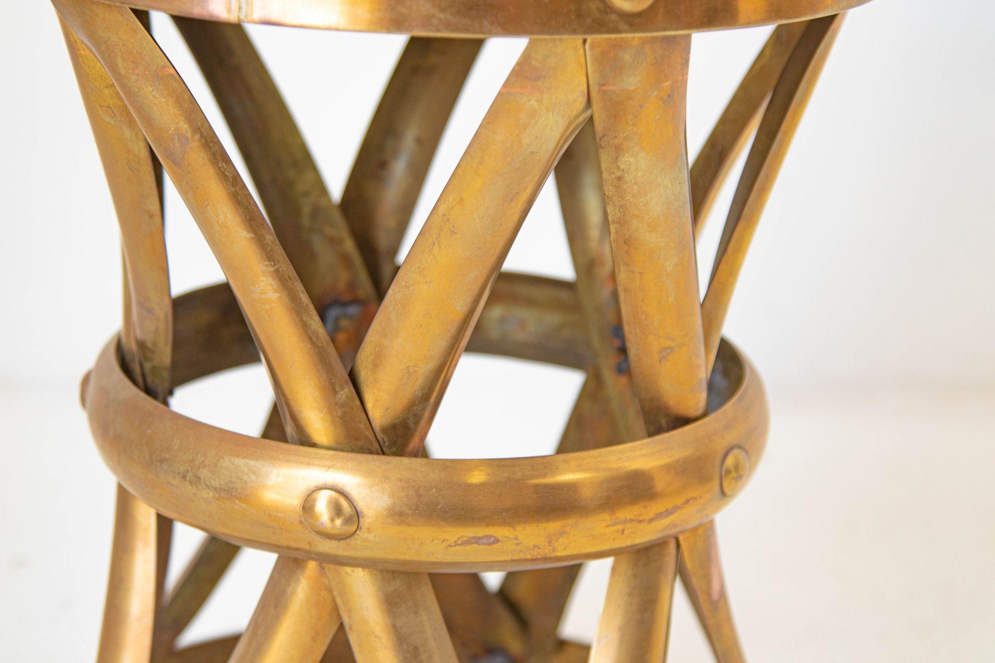 Hollywood Regency Midcentury Vintage Polished Brass Drum Stool or Side Table, 1960s For Sale