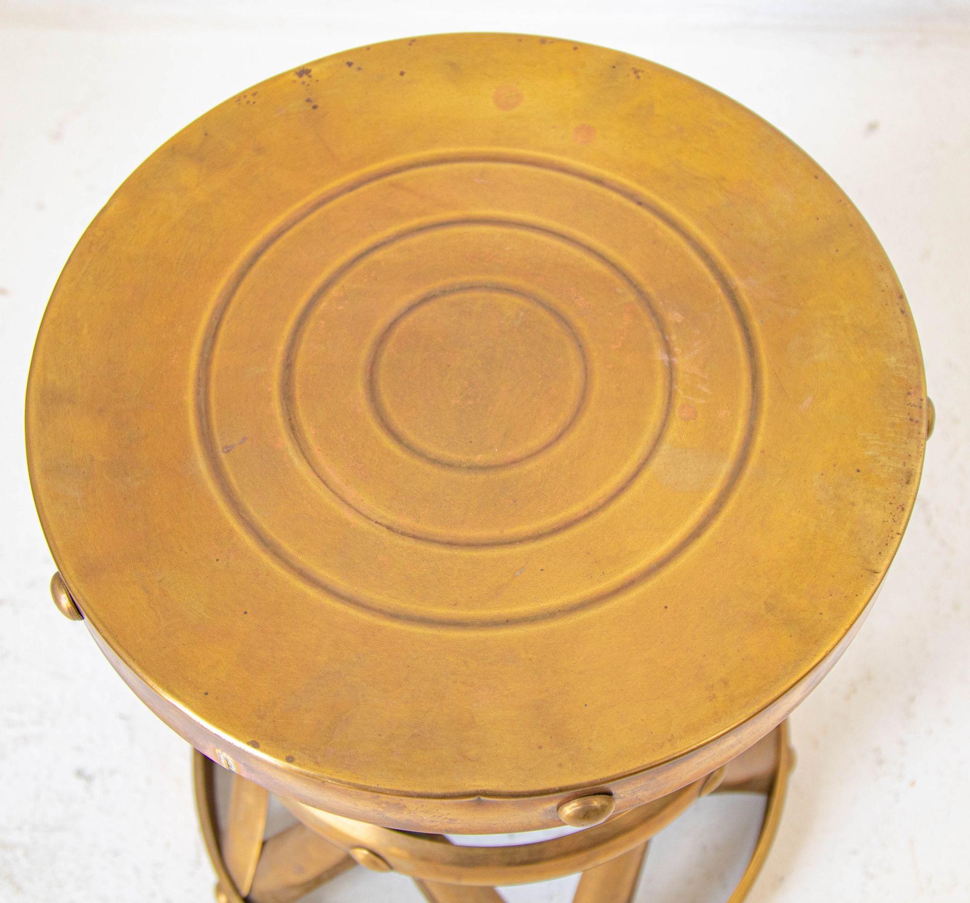 Midcentury Vintage Polished Brass Drum Stool or Side Table, 1960s In Good Condition For Sale In North Hollywood, CA