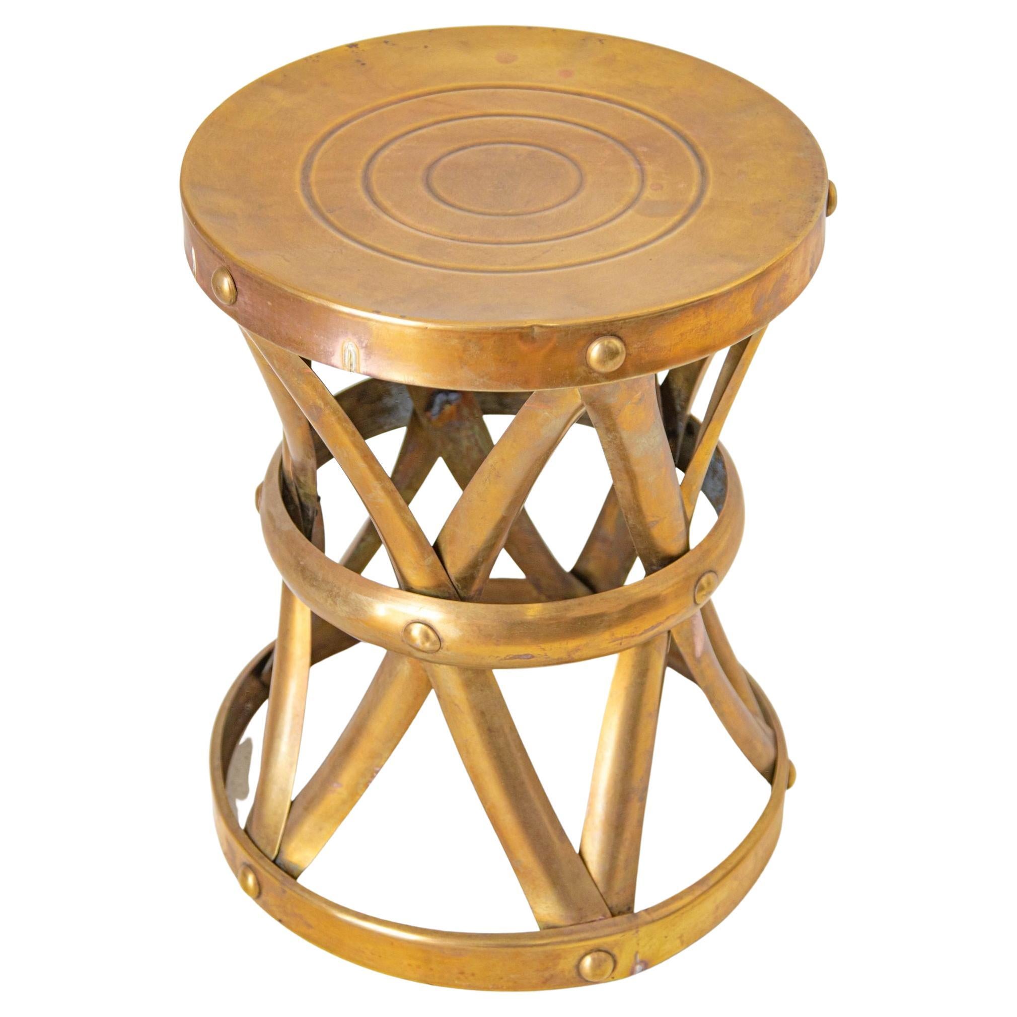 Midcentury Vintage Polished Brass Drum Stool or Side Table, 1960s