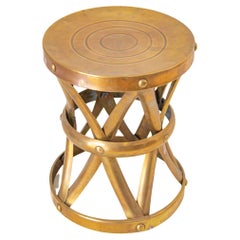 Midcentury Vintage Polished Brass Drum Stool or Side Table, 1960s