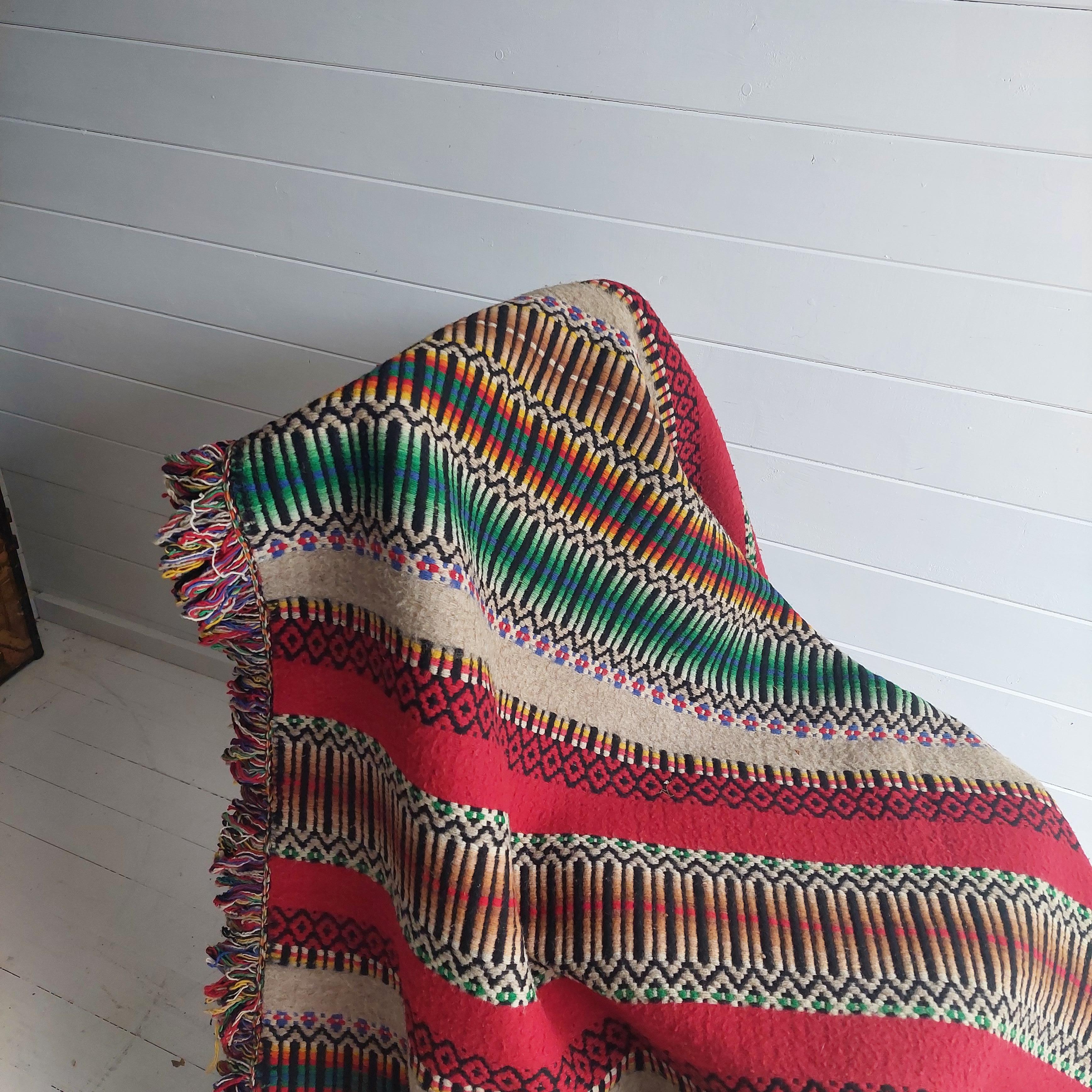 Mid-Century Vintage Portuguese Blanket, Wall Hanging 100% Wool Rug, 70s 8