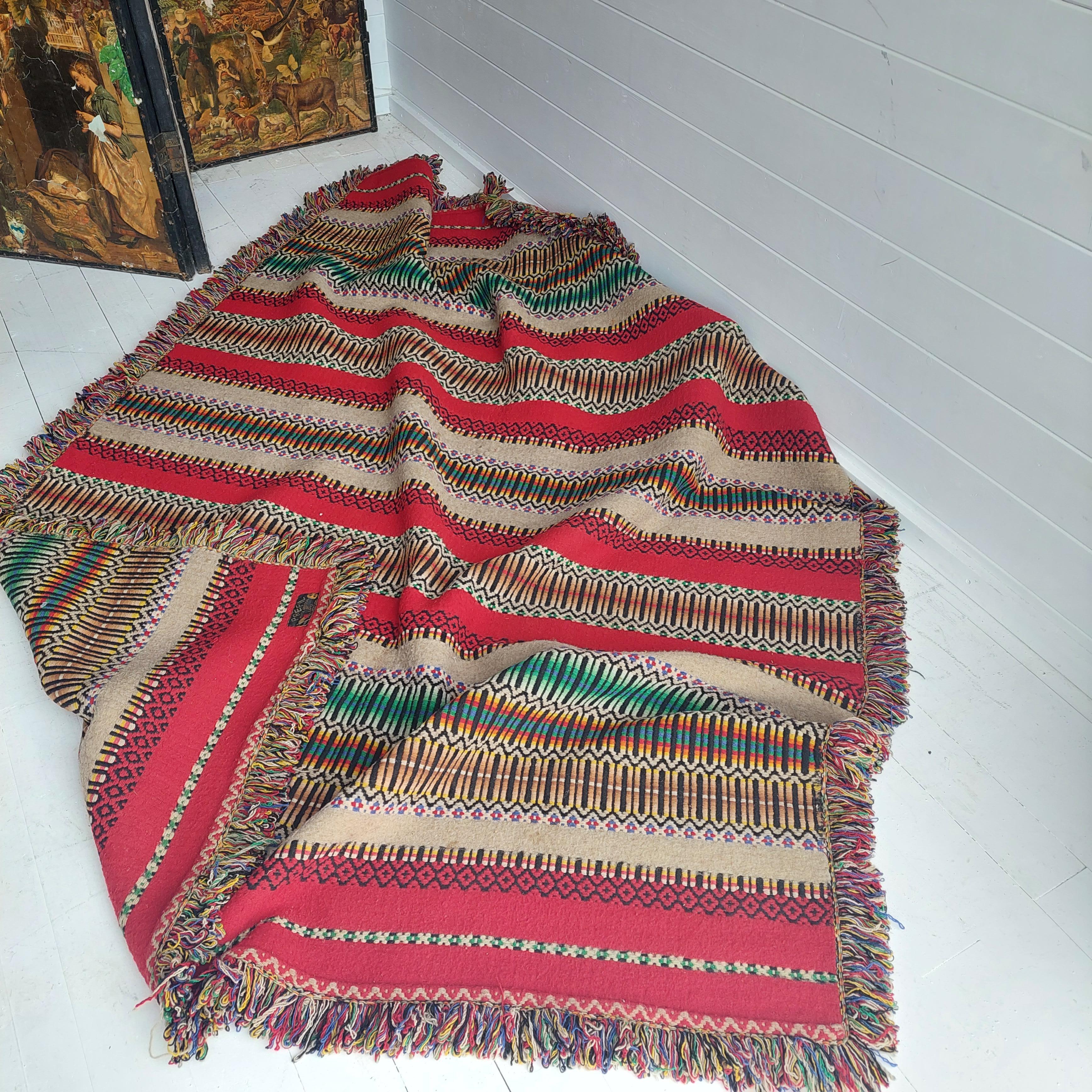 Bohemian Mid-Century Vintage Portuguese Blanket, Wall Hanging 100% Wool Rug, 70s