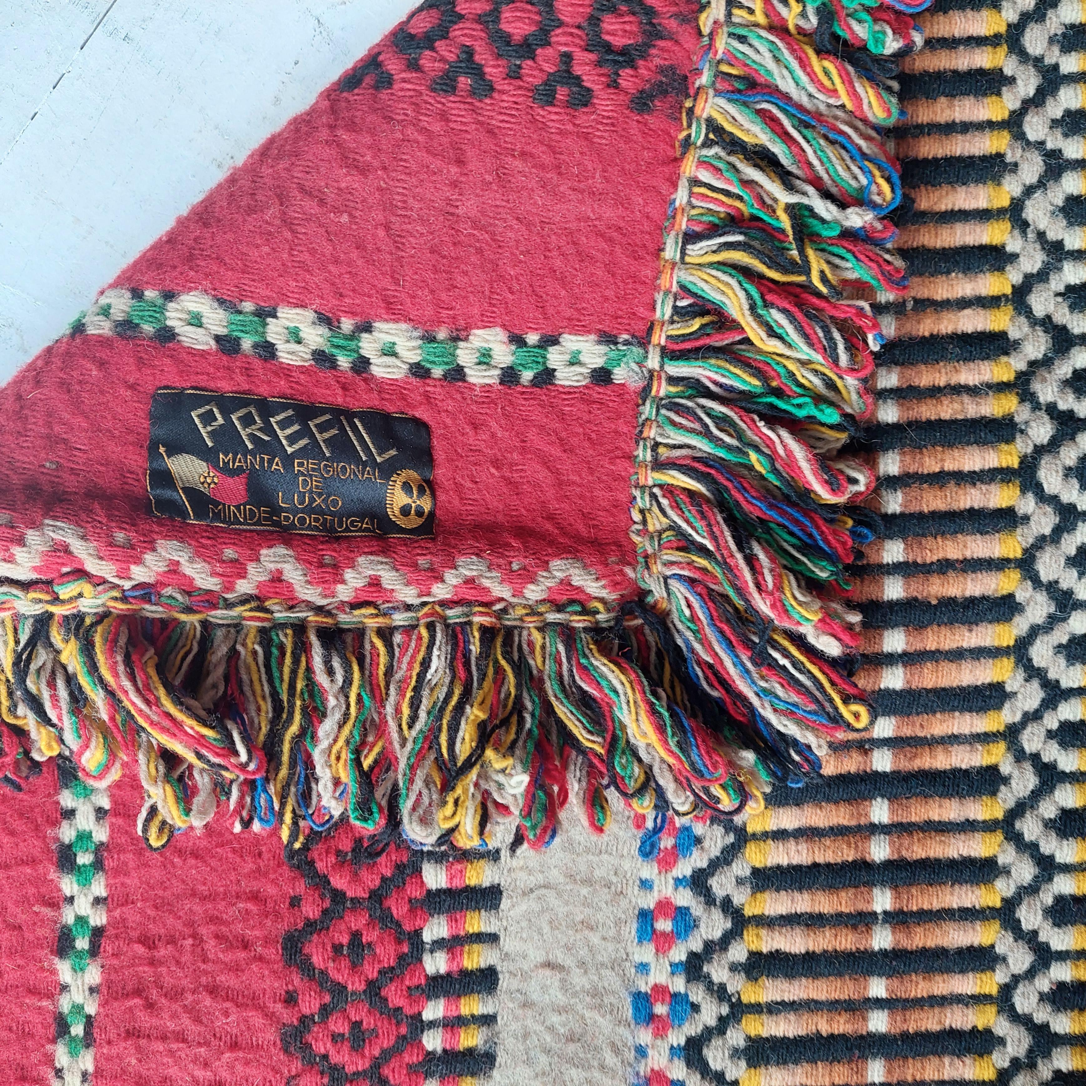 Mid-Century Vintage Portuguese Blanket, Wall Hanging 100% Wool Rug, 70s 1