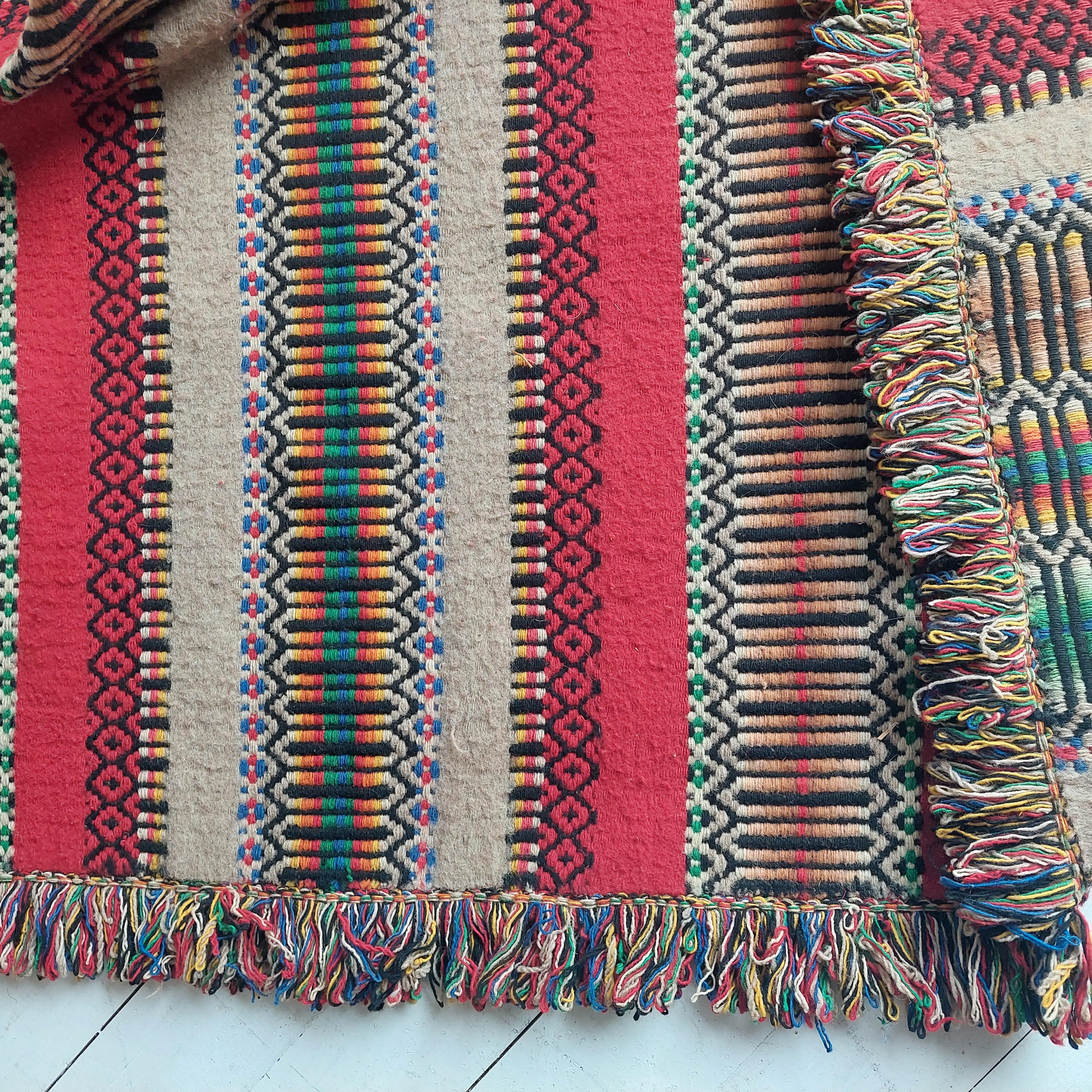 Mid-Century Vintage Portuguese Blanket, Wall Hanging 100% Wool Rug, 70s 2