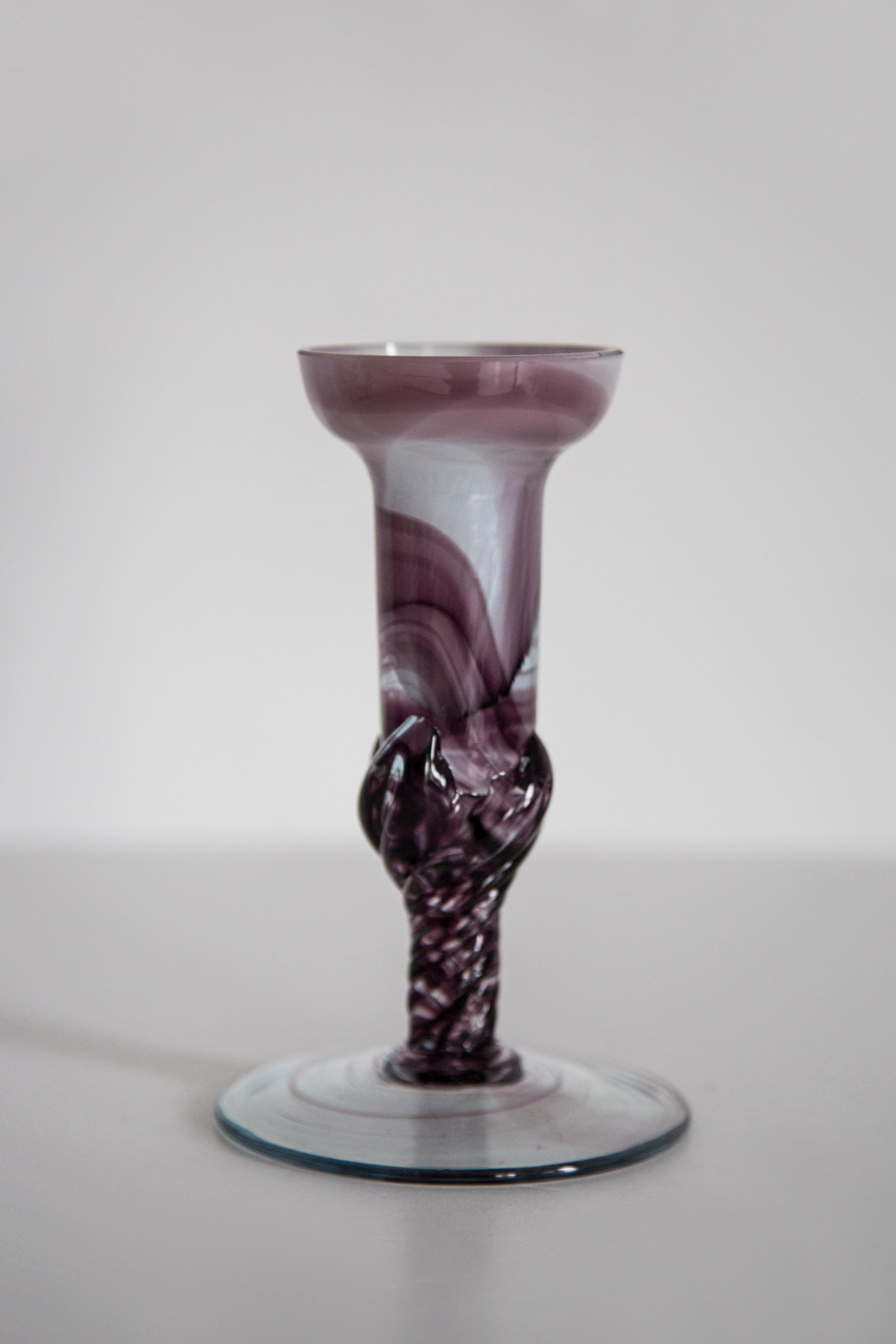Mid Century Vintage Purple Artistic Glass Vase, Candlestick, Europe, 1970s In Excellent Condition For Sale In 05-080 Hornowek, PL