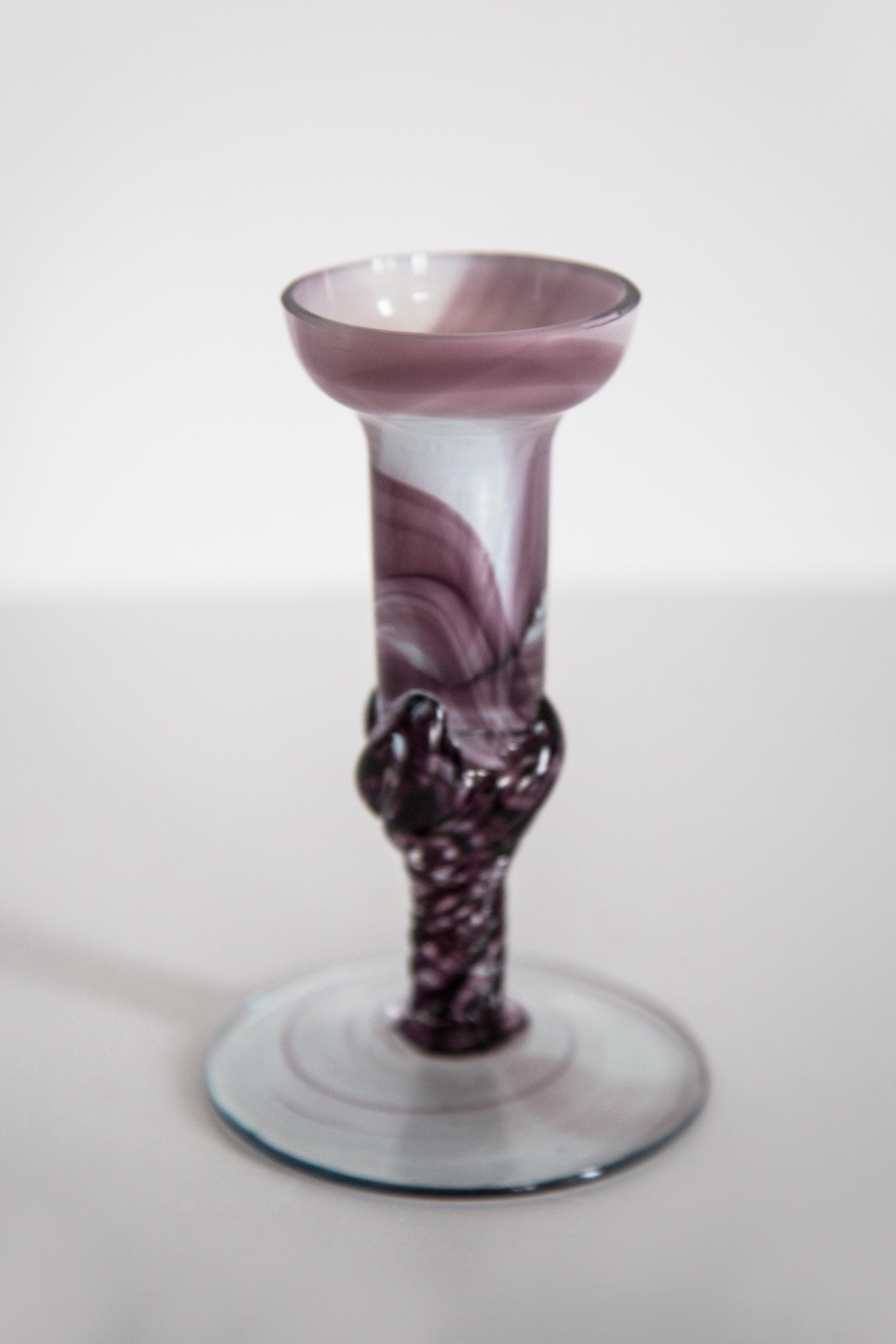 20th Century Mid Century Vintage Purple Artistic Glass Vase, Candlestick, Europe, 1970s For Sale