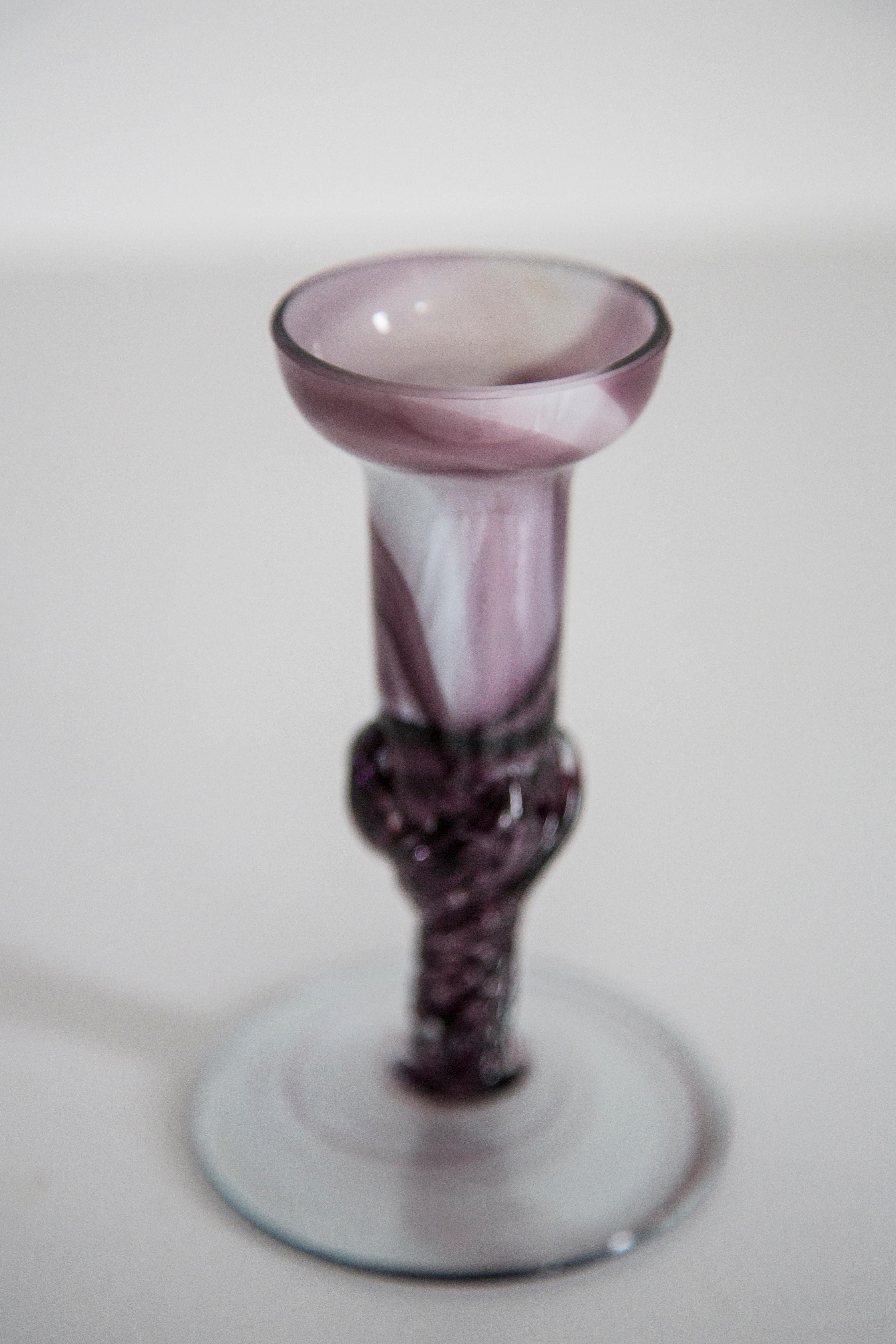 Mid Century Vintage Purple Artistic Glass Vase, Candlestick, Europe, 1970s For Sale 1
