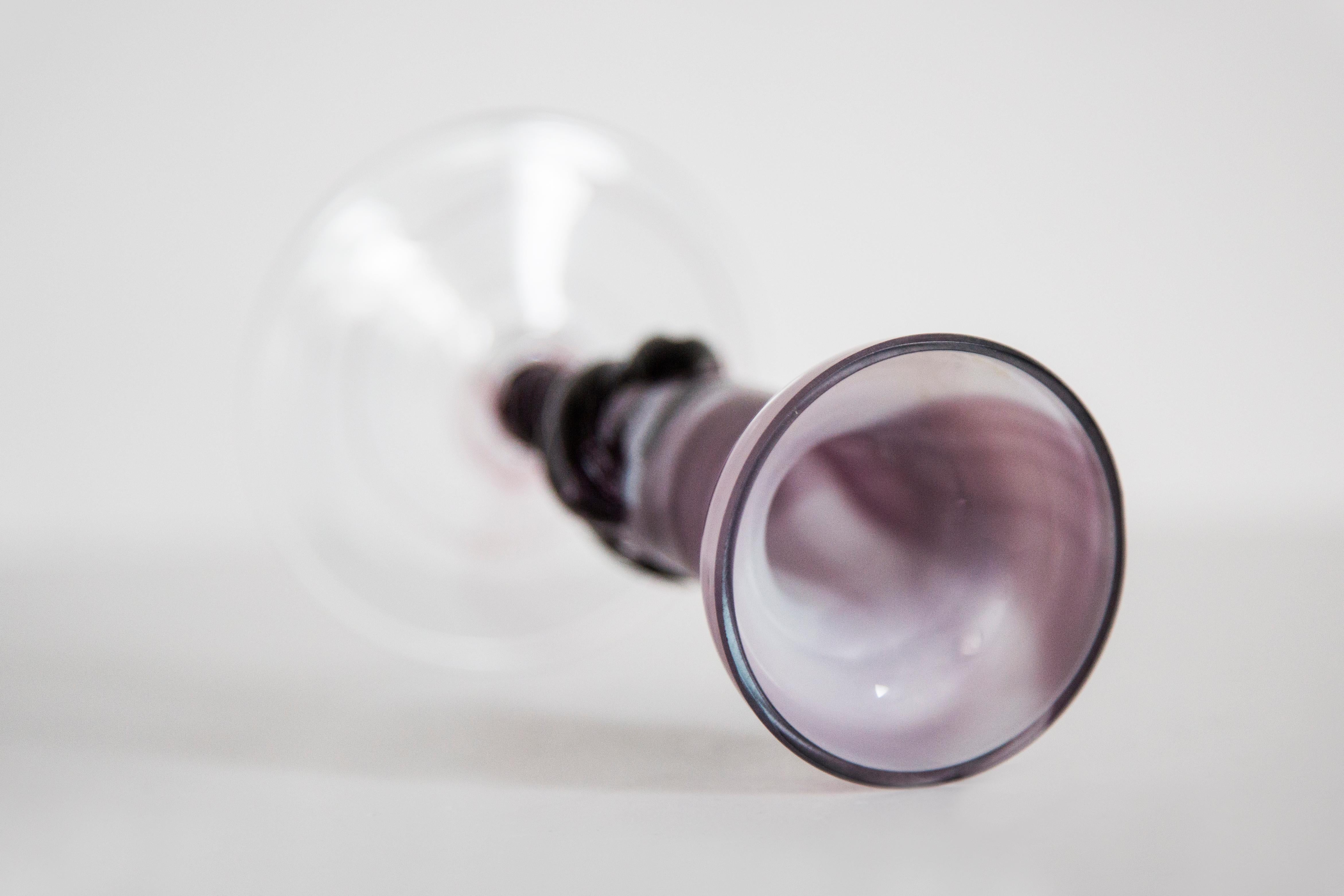 Mid Century Vintage Purple Artistic Glass Vase, Candlestick, Europe, 1970s For Sale 2