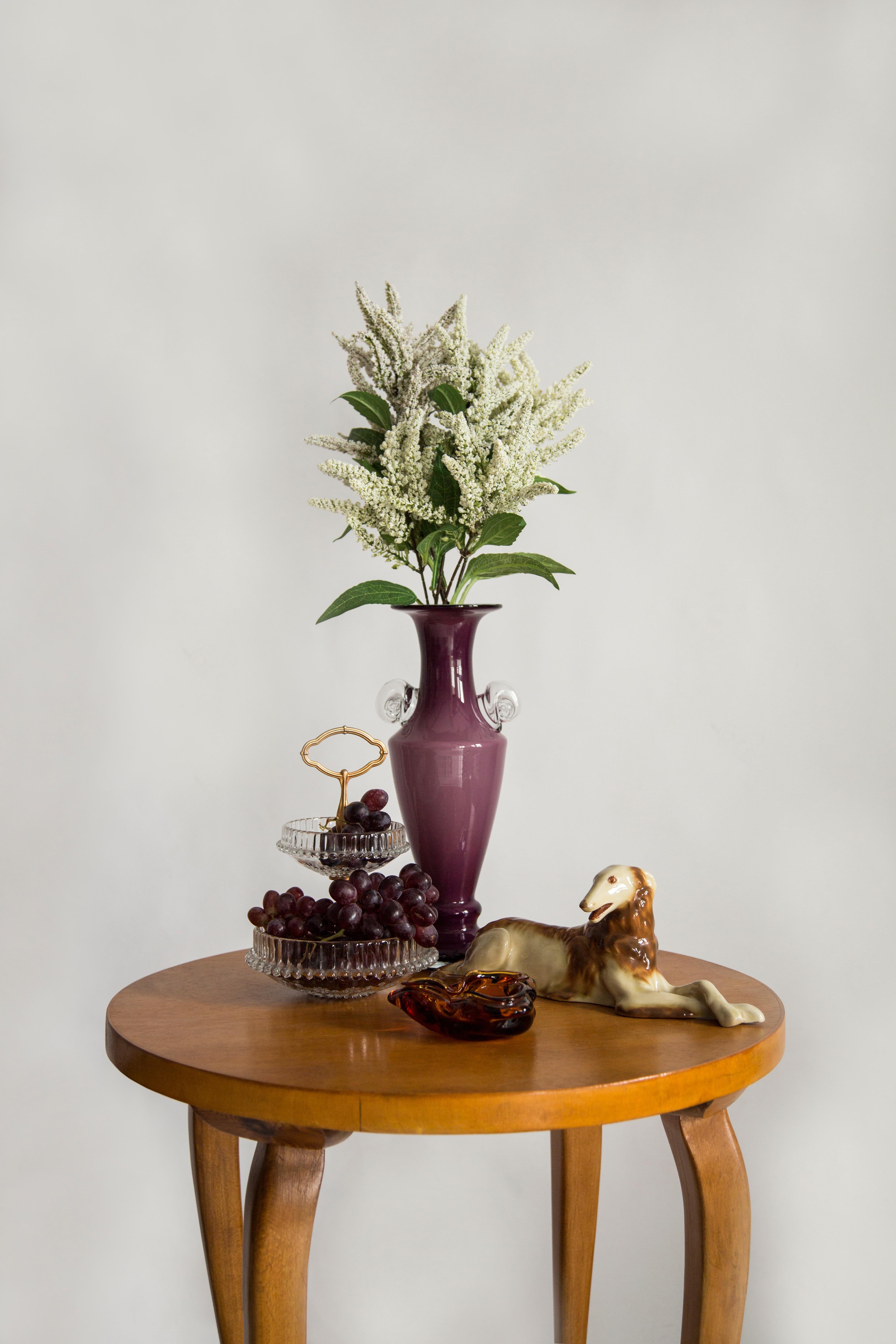 Polish Mid Century Vintage Purple Big Decorative Glass Vase, Europe, 1960s For Sale