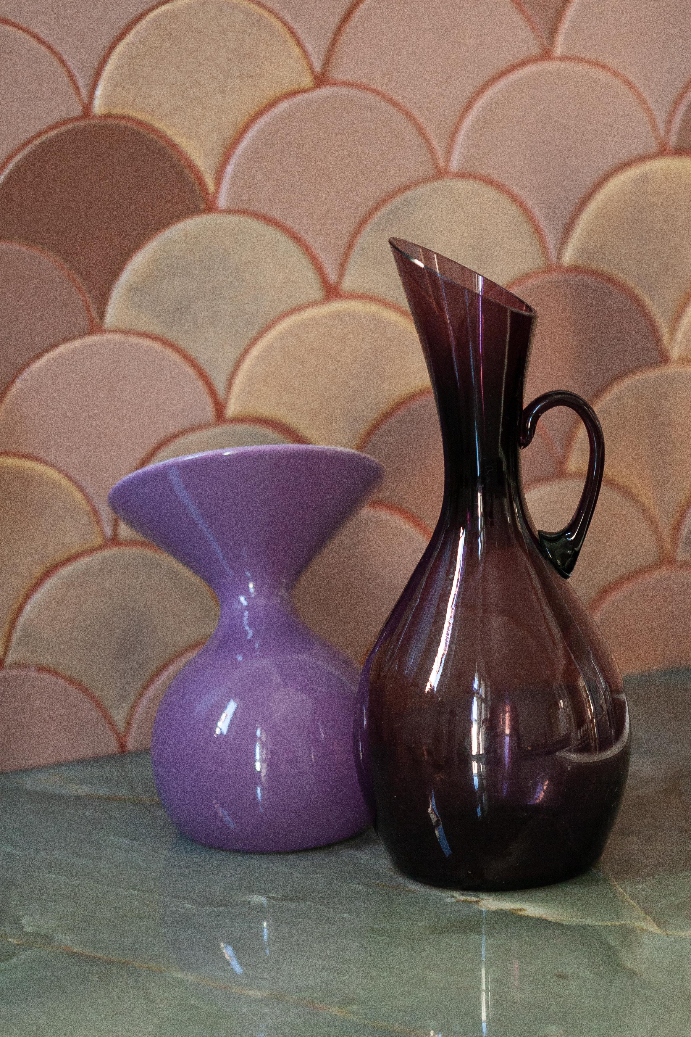 Polish Mid Century Vintage Purple Decorative Glass Vase Pot, Europe, 1960s For Sale
