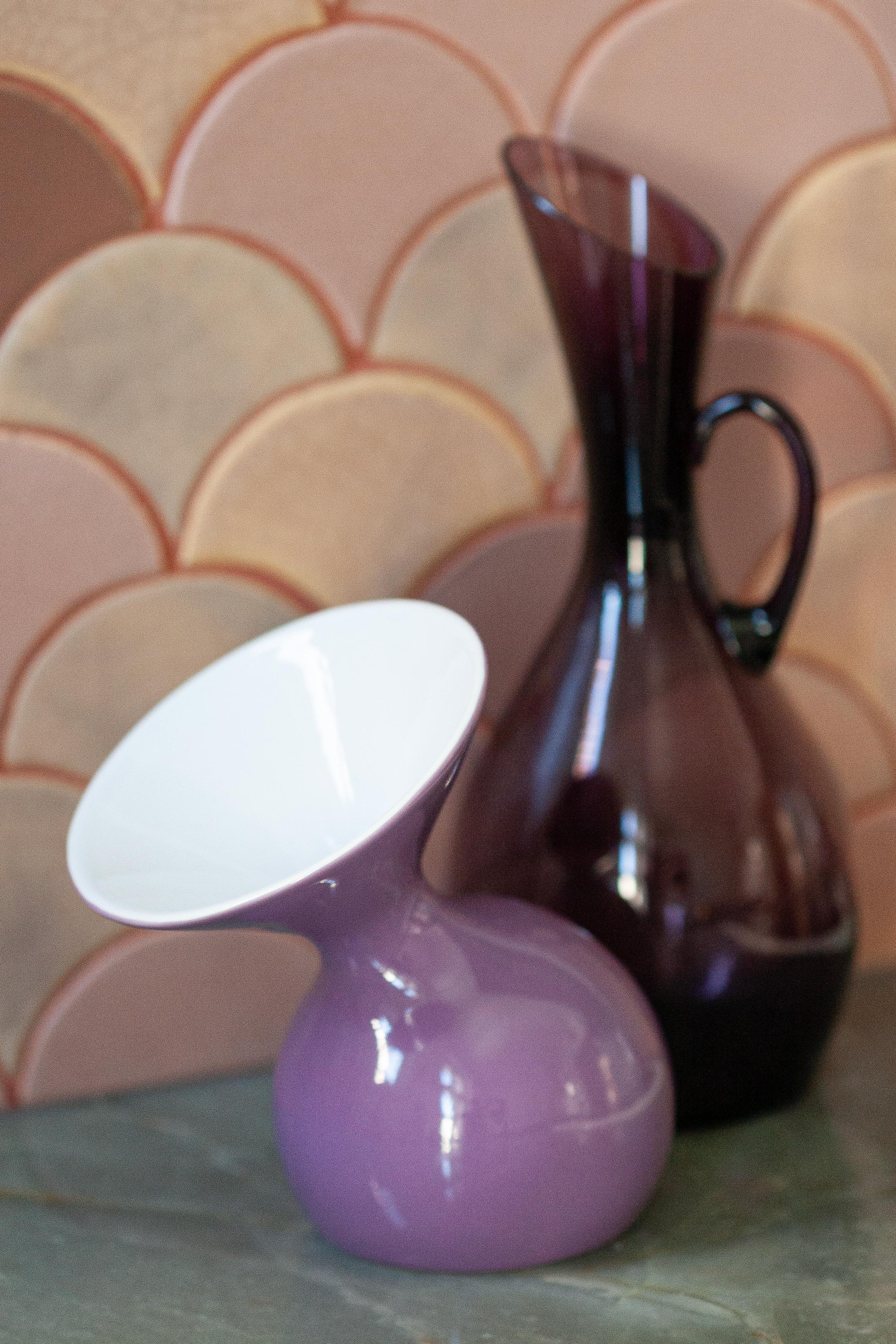 Mid Century Vintage Purple Decorative Glass Vase Pot, Europe, 1960s For Sale 1
