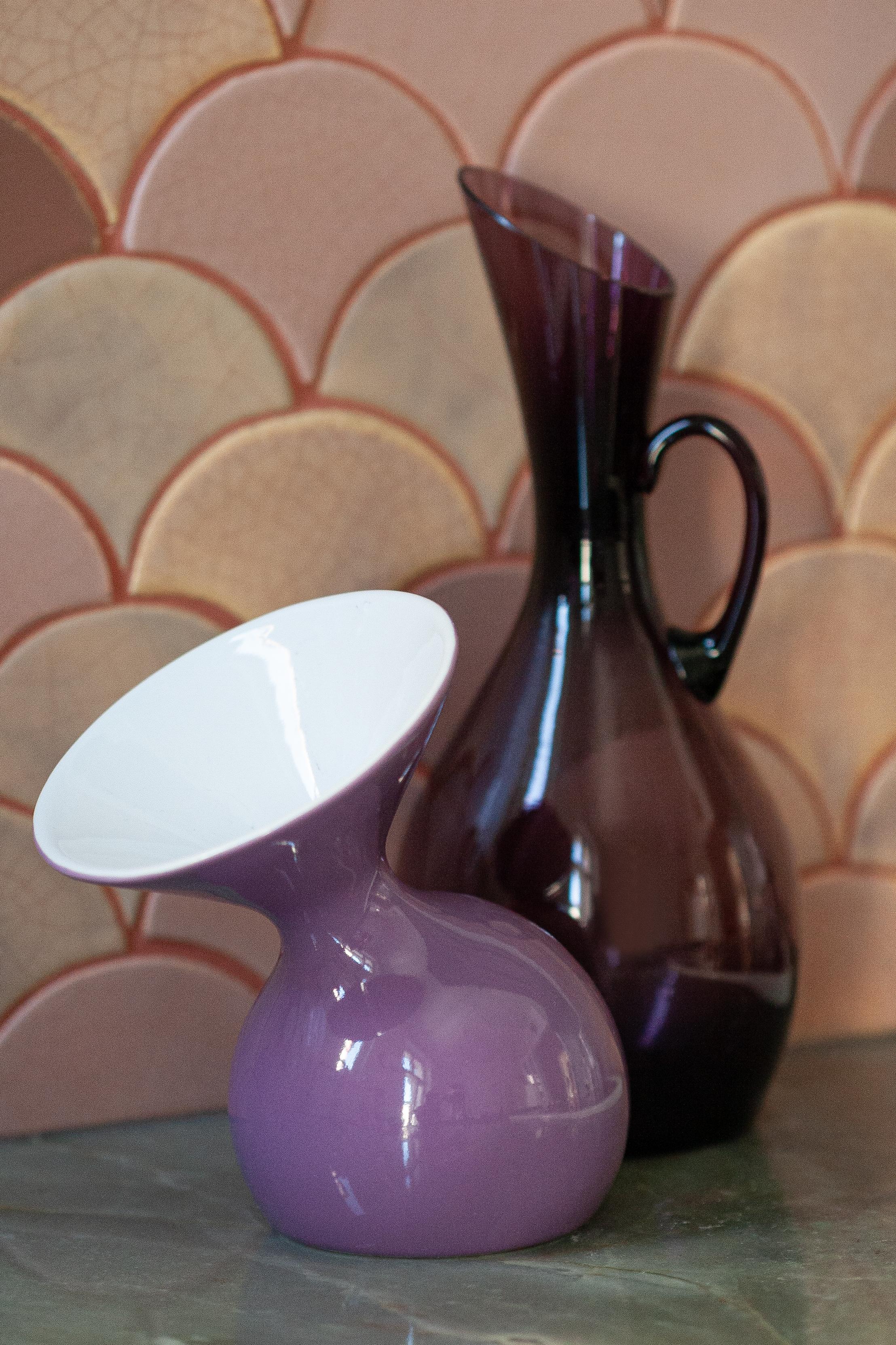 Mid Century Vintage Purple Decorative Porcelain Vase, Europe, 1960s In Good Condition For Sale In 05-080 Hornowek, PL