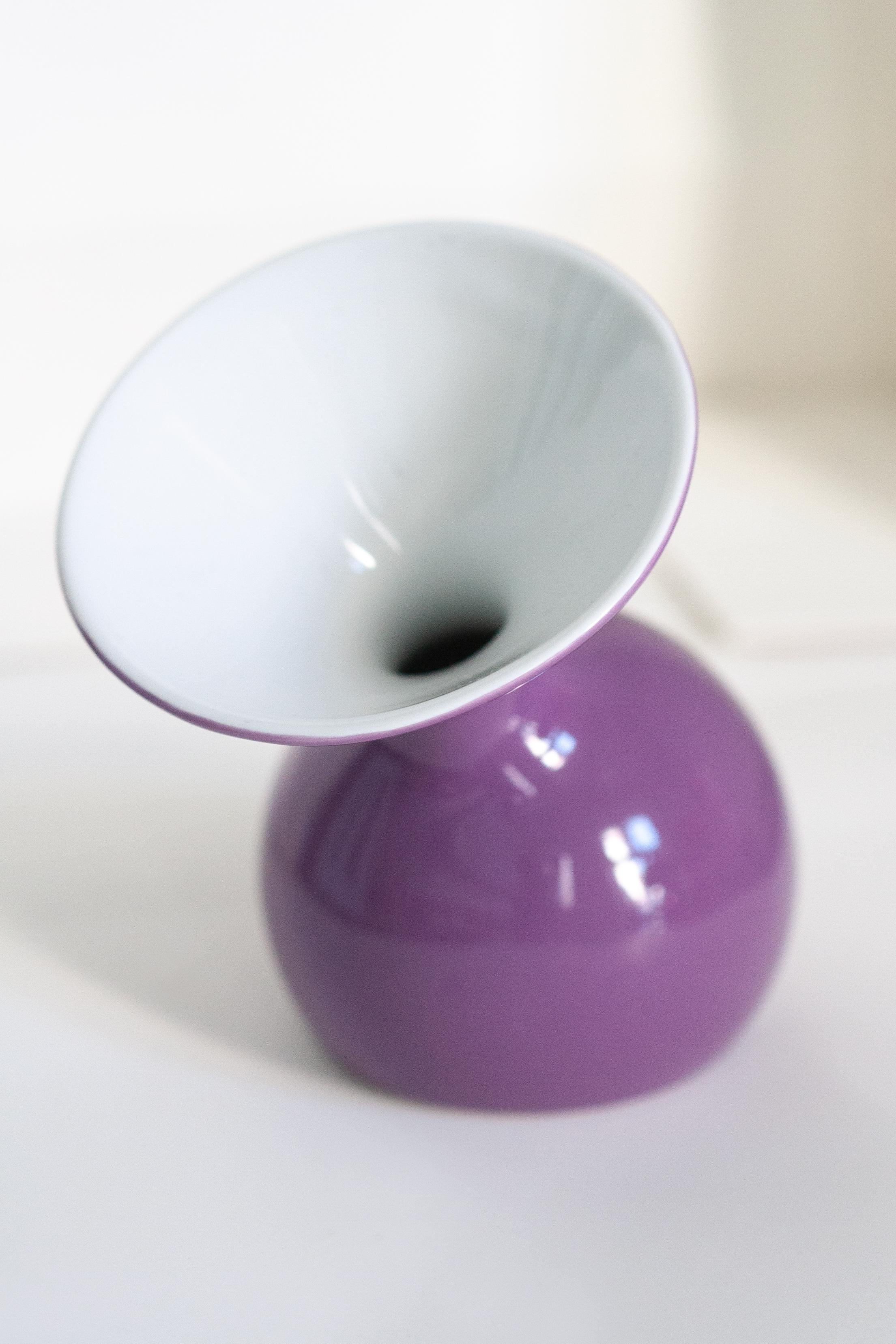 Glass Mid Century Vintage Purple Decorative Porcelain Vase, Europe, 1960s For Sale