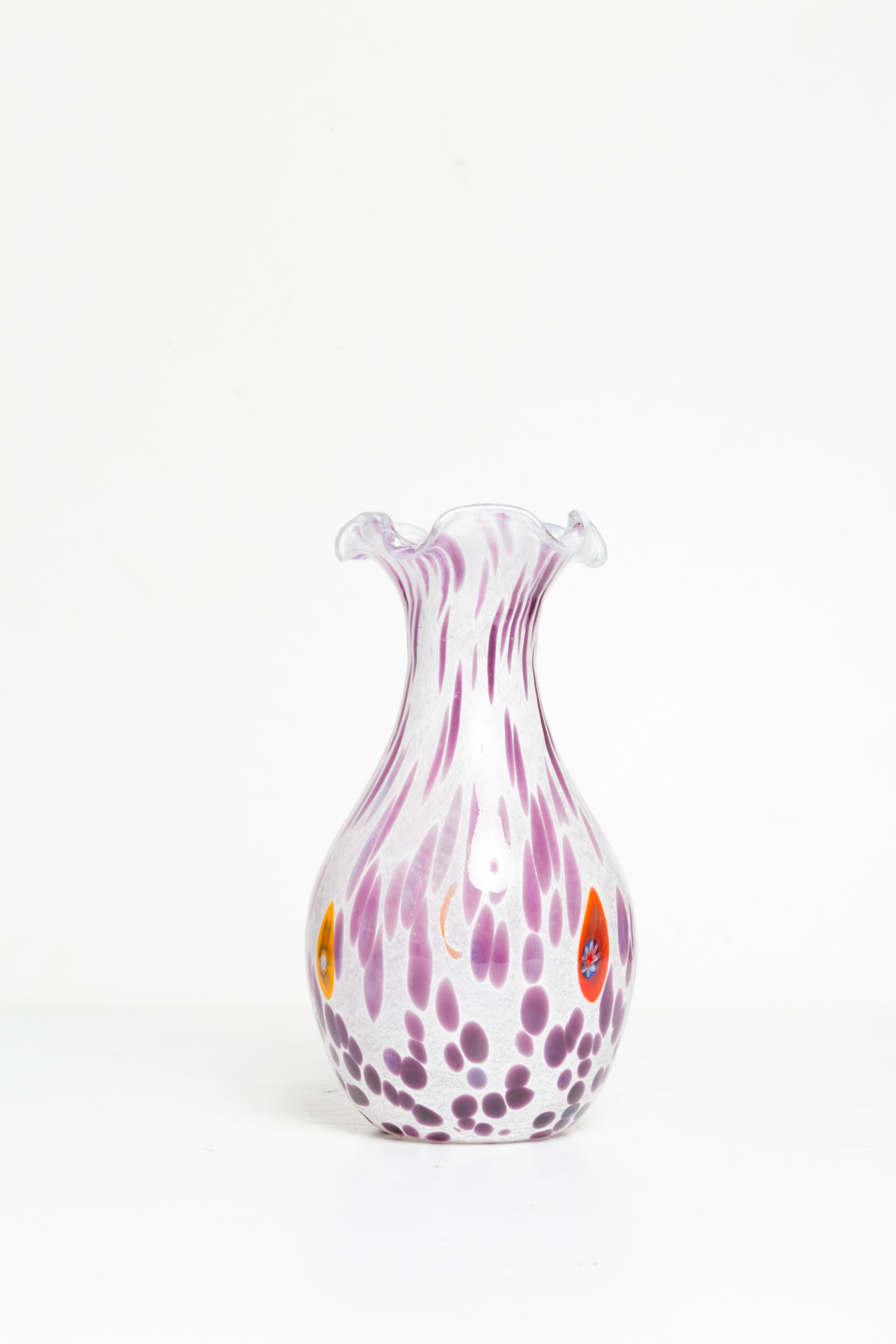 Mid Century Vintage Purple Dots Small Murano Vase, Italy, 1960s For Sale 3