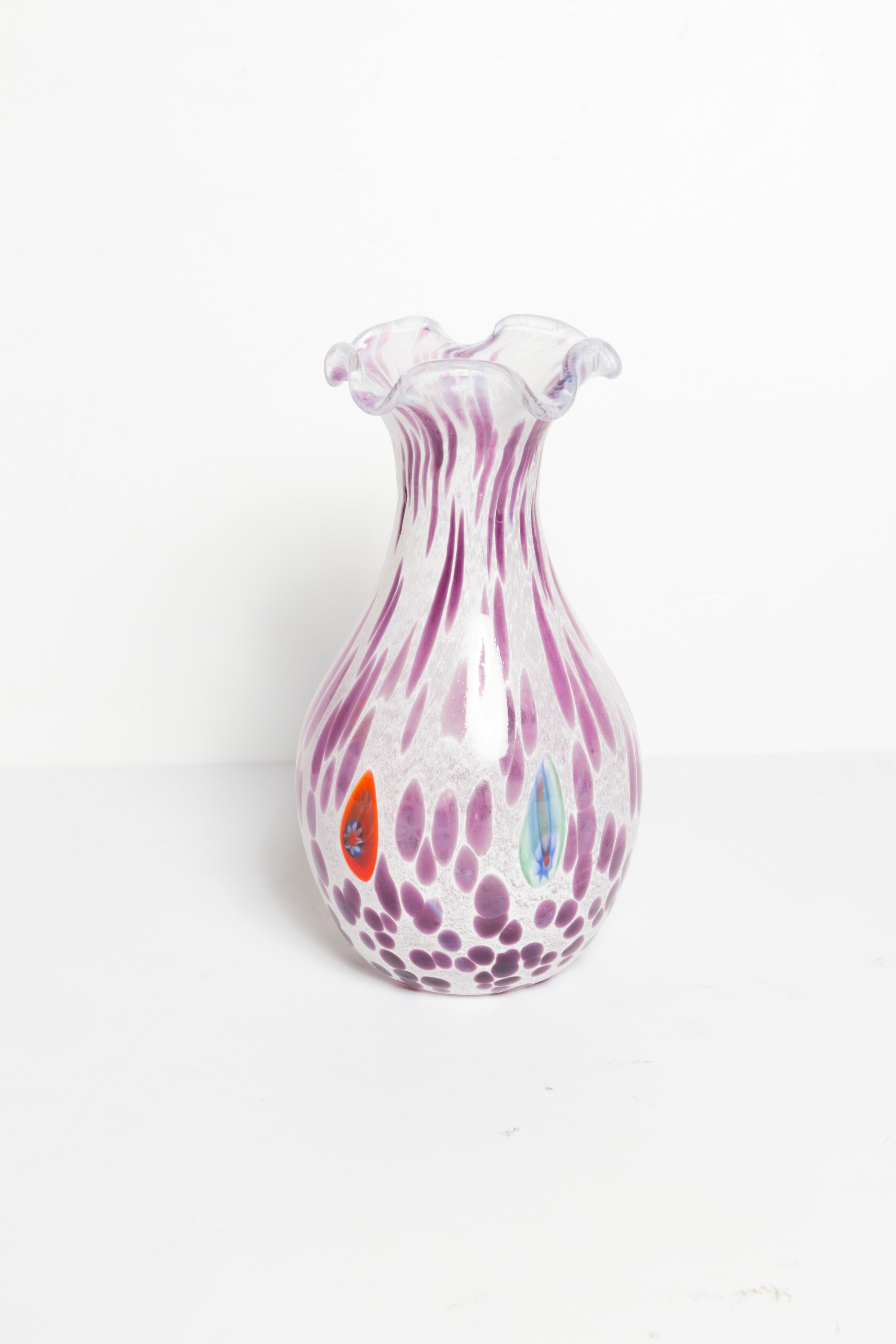 Italian Mid Century Vintage Purple Dots Small Murano Vase, Italy, 1960s For Sale