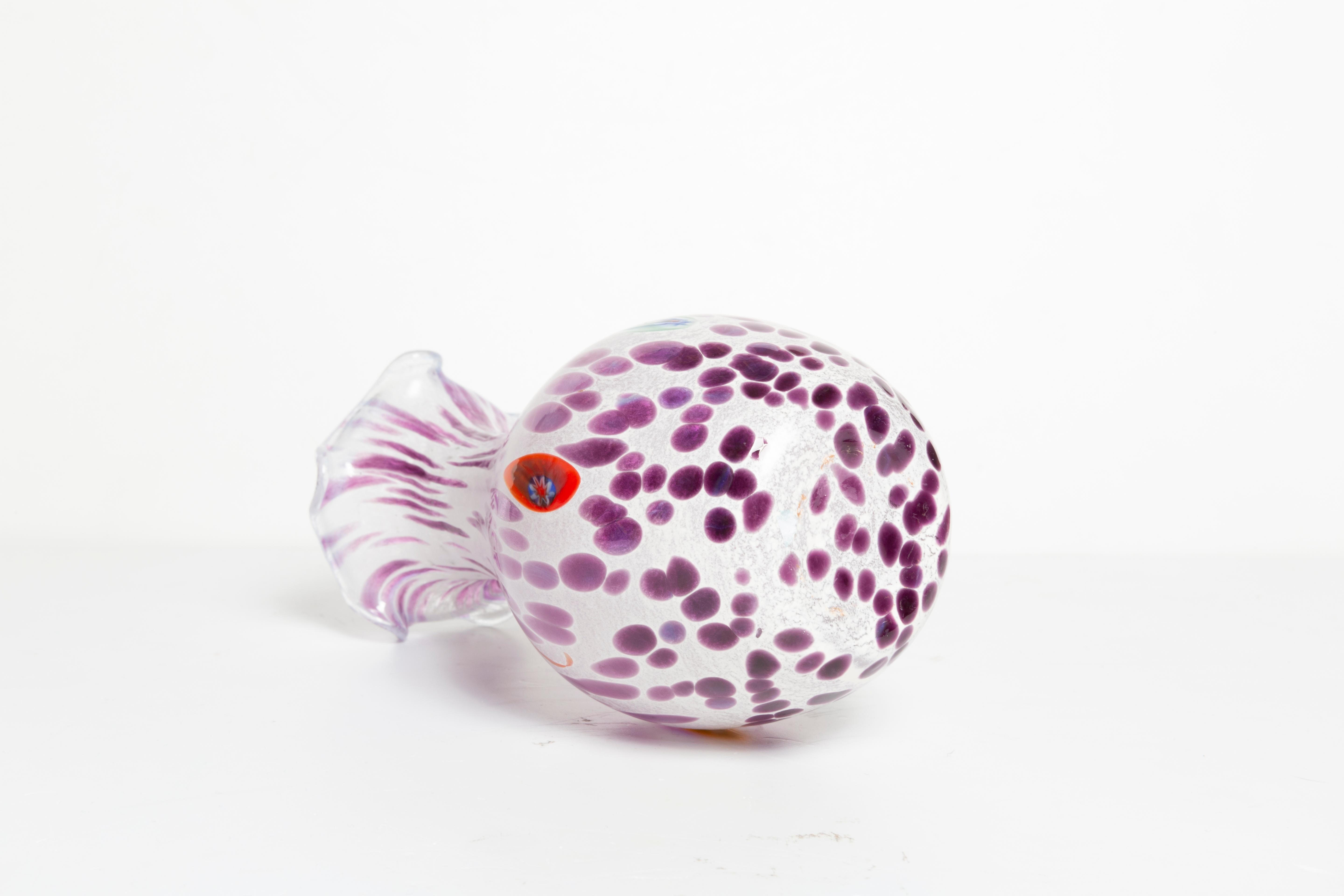Glass Mid Century Vintage Purple Dots Small Murano Vase, Italy, 1960s For Sale