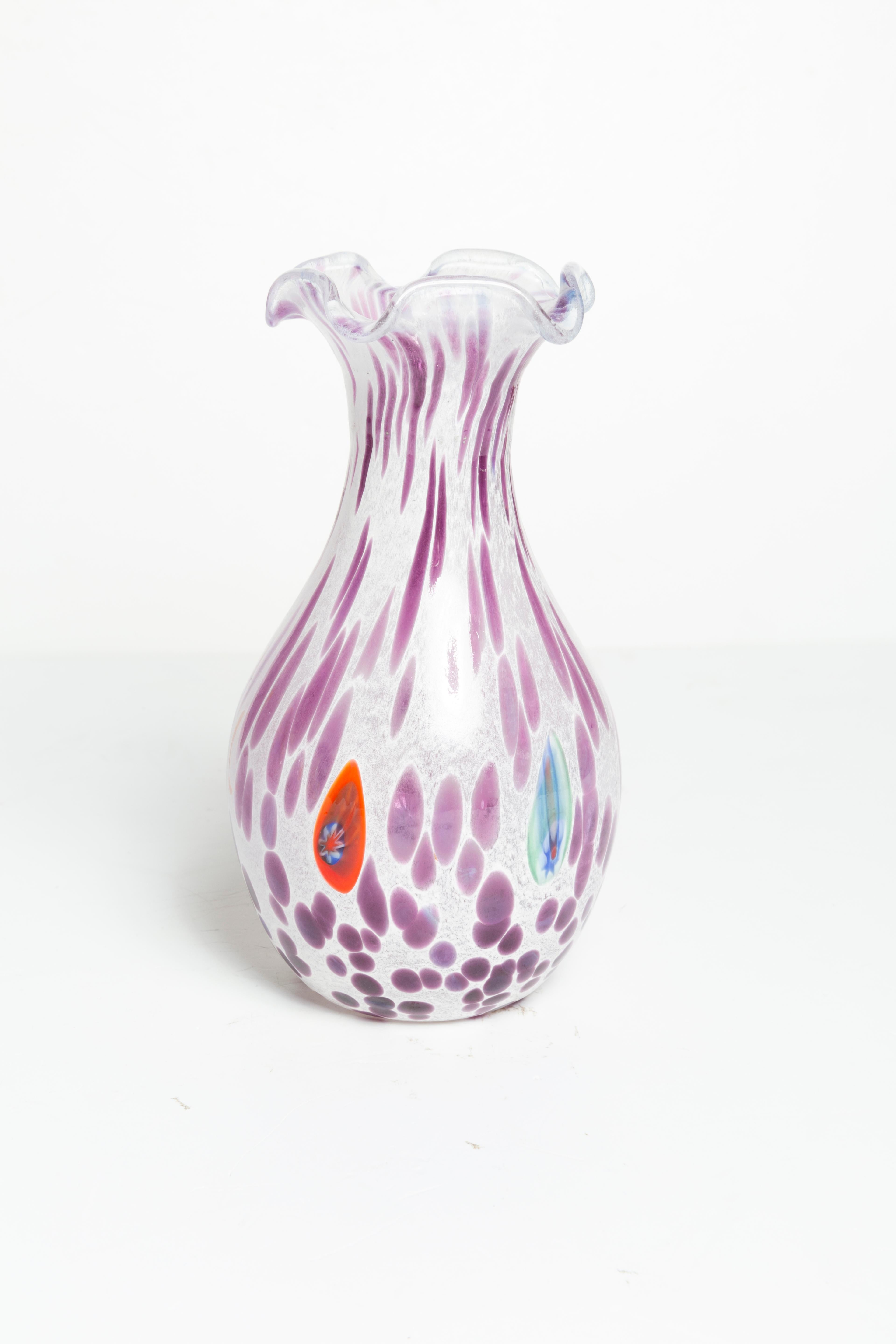 Mid Century Vintage Purple Dots Small Murano Vase, Italy, 1960s For Sale 1