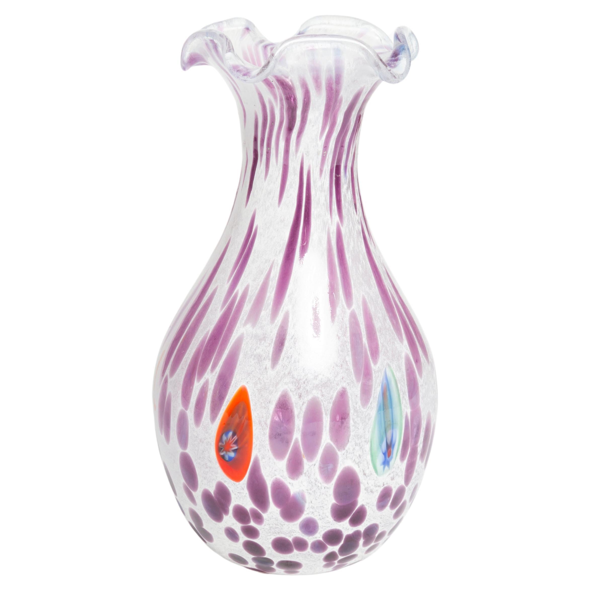 Petit vase de Murano vintage du milieu du siècle dernier, violet à pois, Italie, années 1960