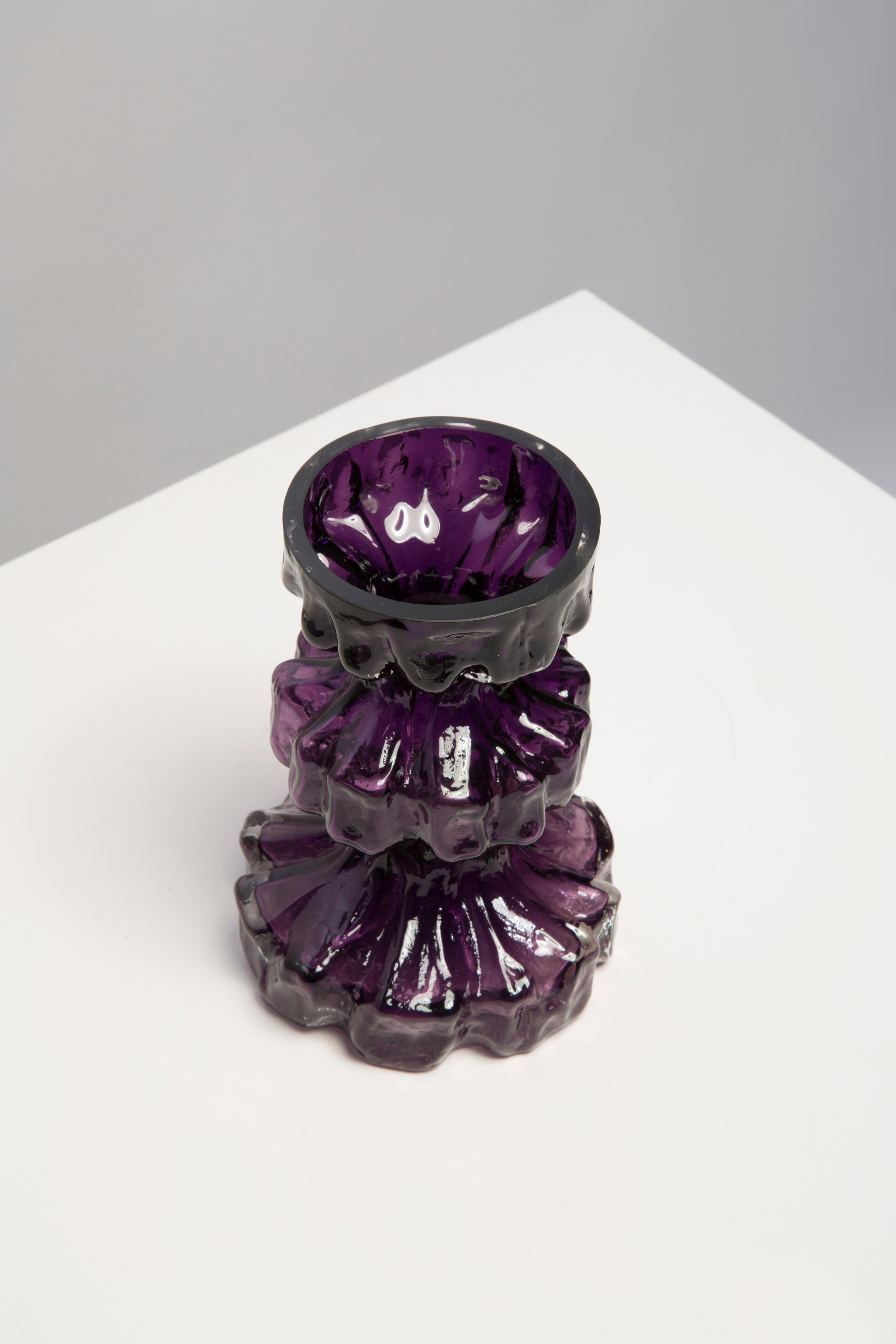 Mid Century Vintage Purple Ingrid Glass Vase Rock Crystal, Germany, 1970s For Sale 7
