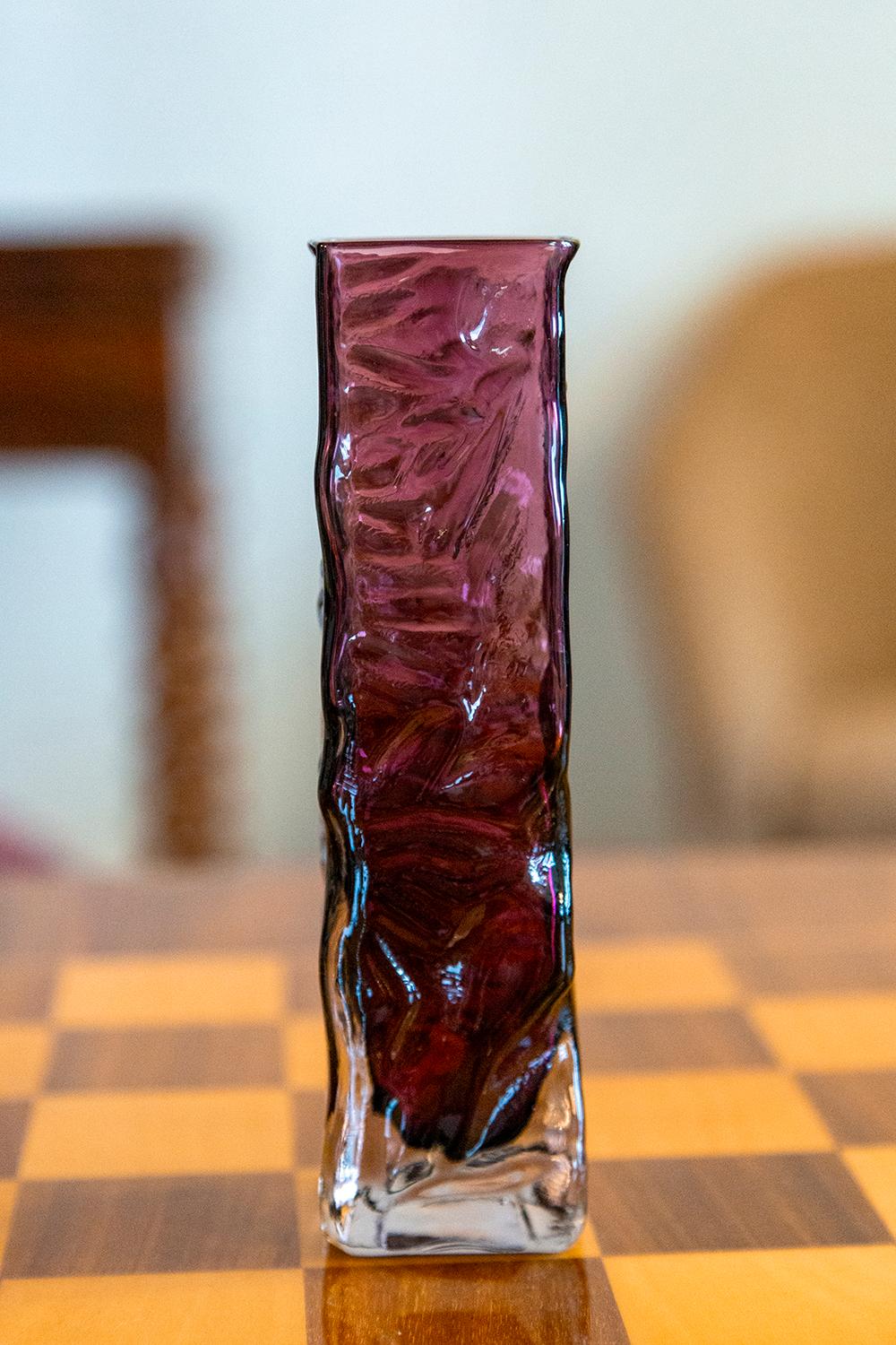 Mid-Century Modern Mid Century Vintage Purple Ingrid Glass Vase Rock Crystal, Germany, 1970s For Sale