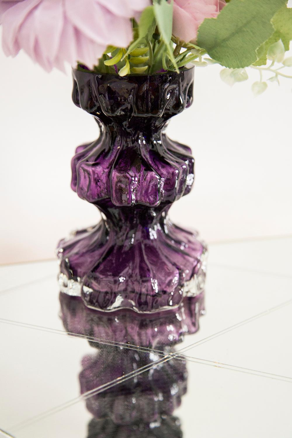 Mid Century Vintage Purple Ingrid Glass Vase Rock Crystal, Germany, 1970s In Excellent Condition For Sale In 05-080 Hornowek, PL