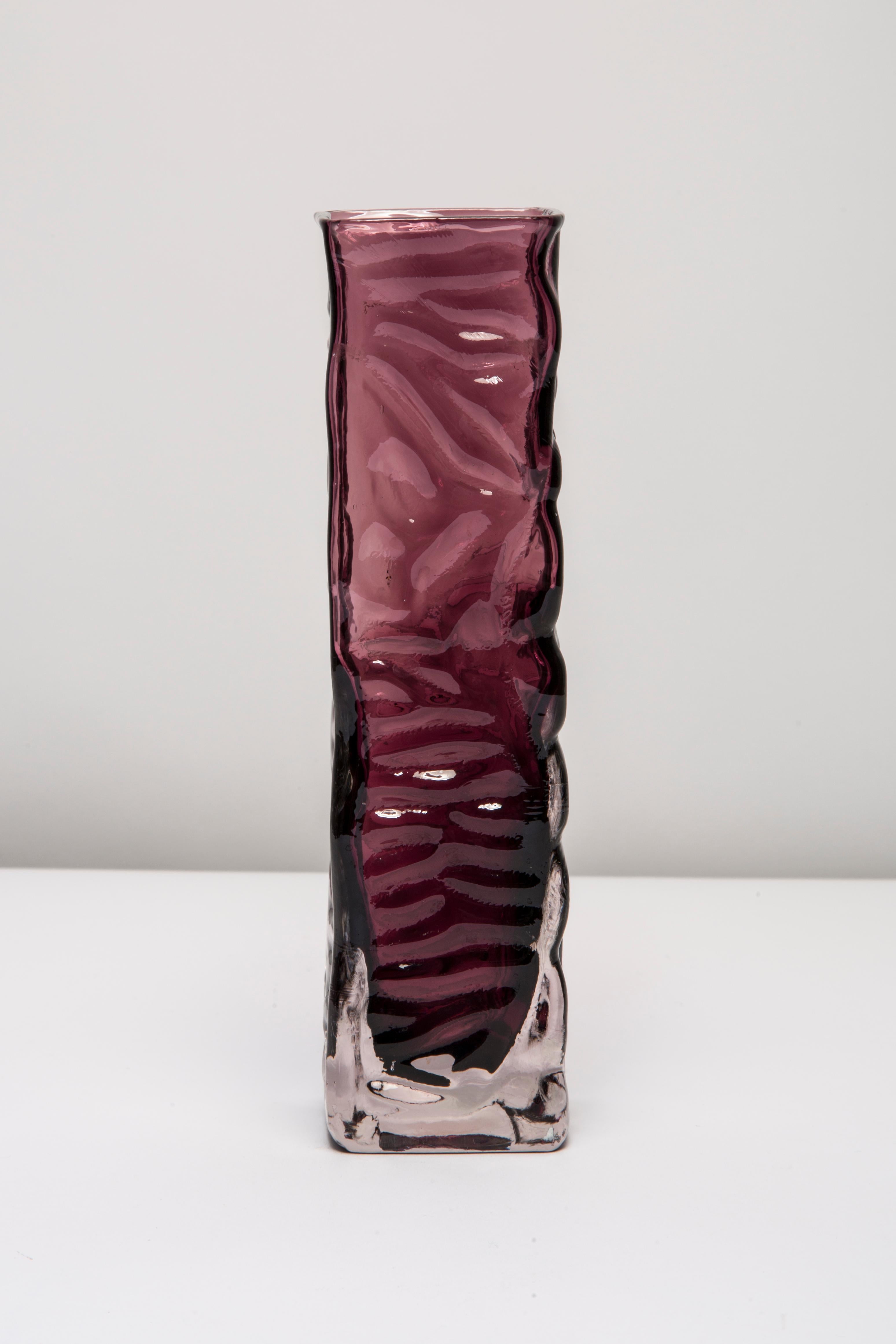 20th Century Mid Century Vintage Purple Ingrid Glass Vase Rock Crystal, Germany, 1970s For Sale