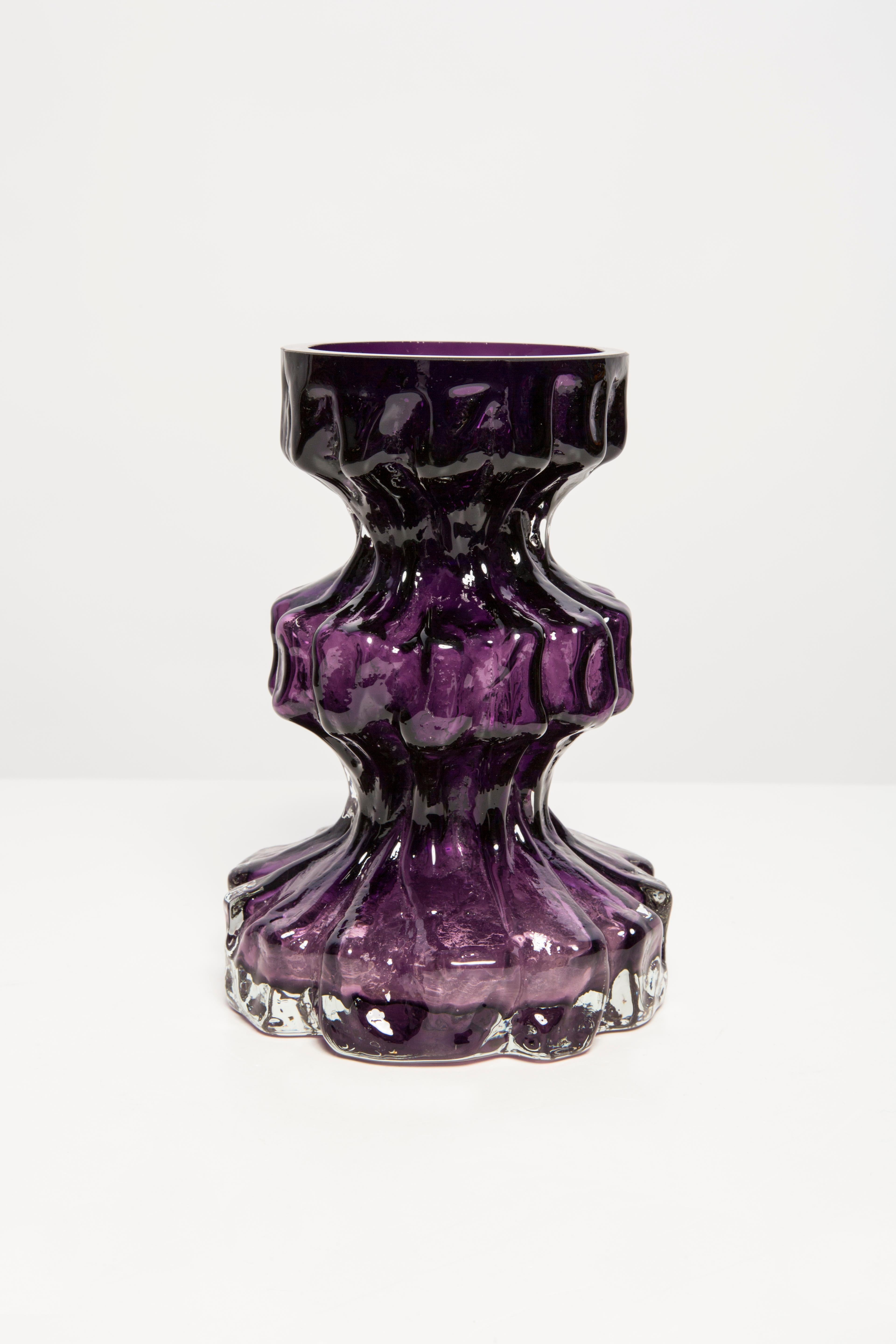 Mid Century Vintage Purple Ingrid Glass Vase Rock Crystal, Germany, 1970s For Sale 1