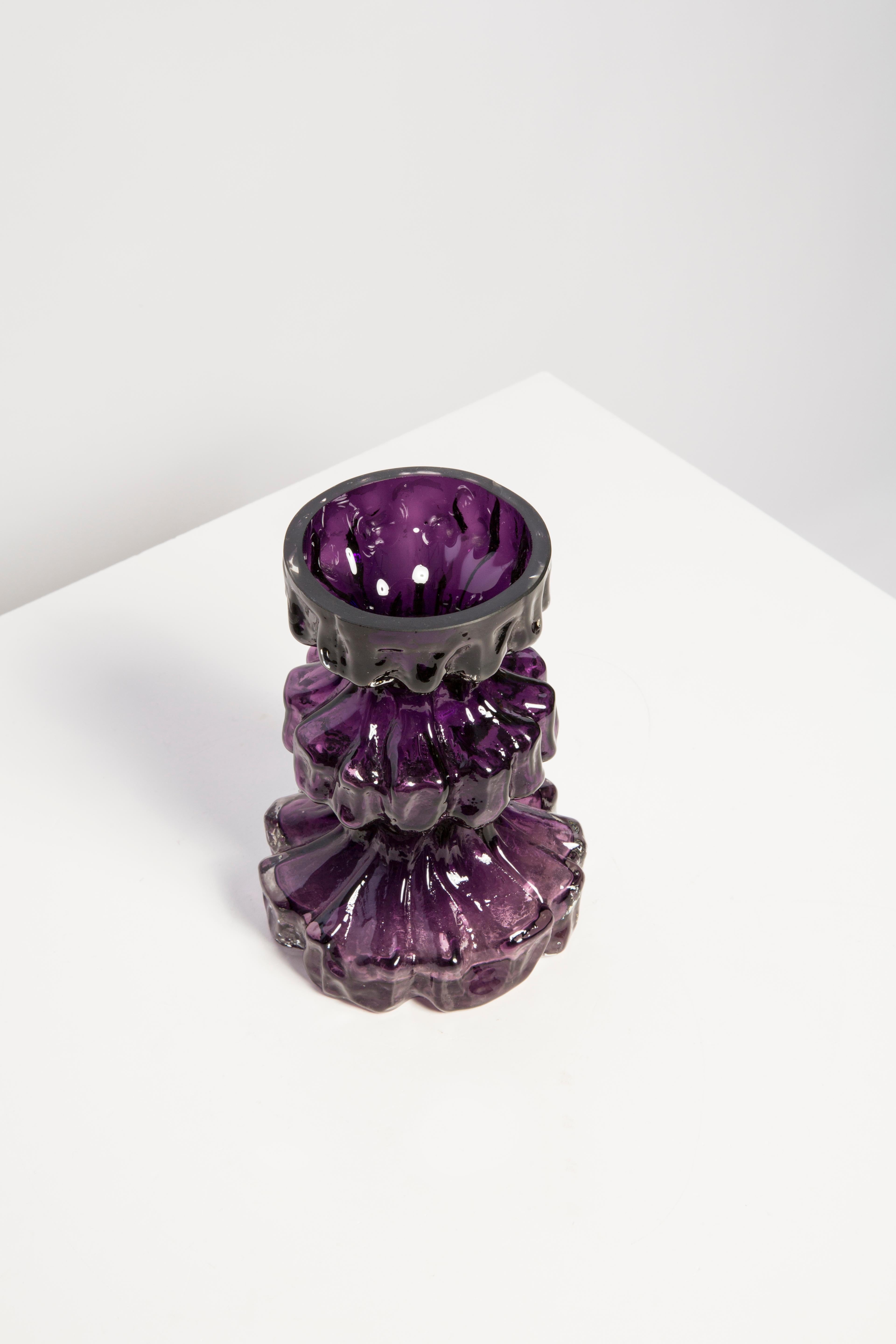 Mid Century Vintage Purple Ingrid Glass Vase Rock Crystal, Germany, 1970s For Sale 2