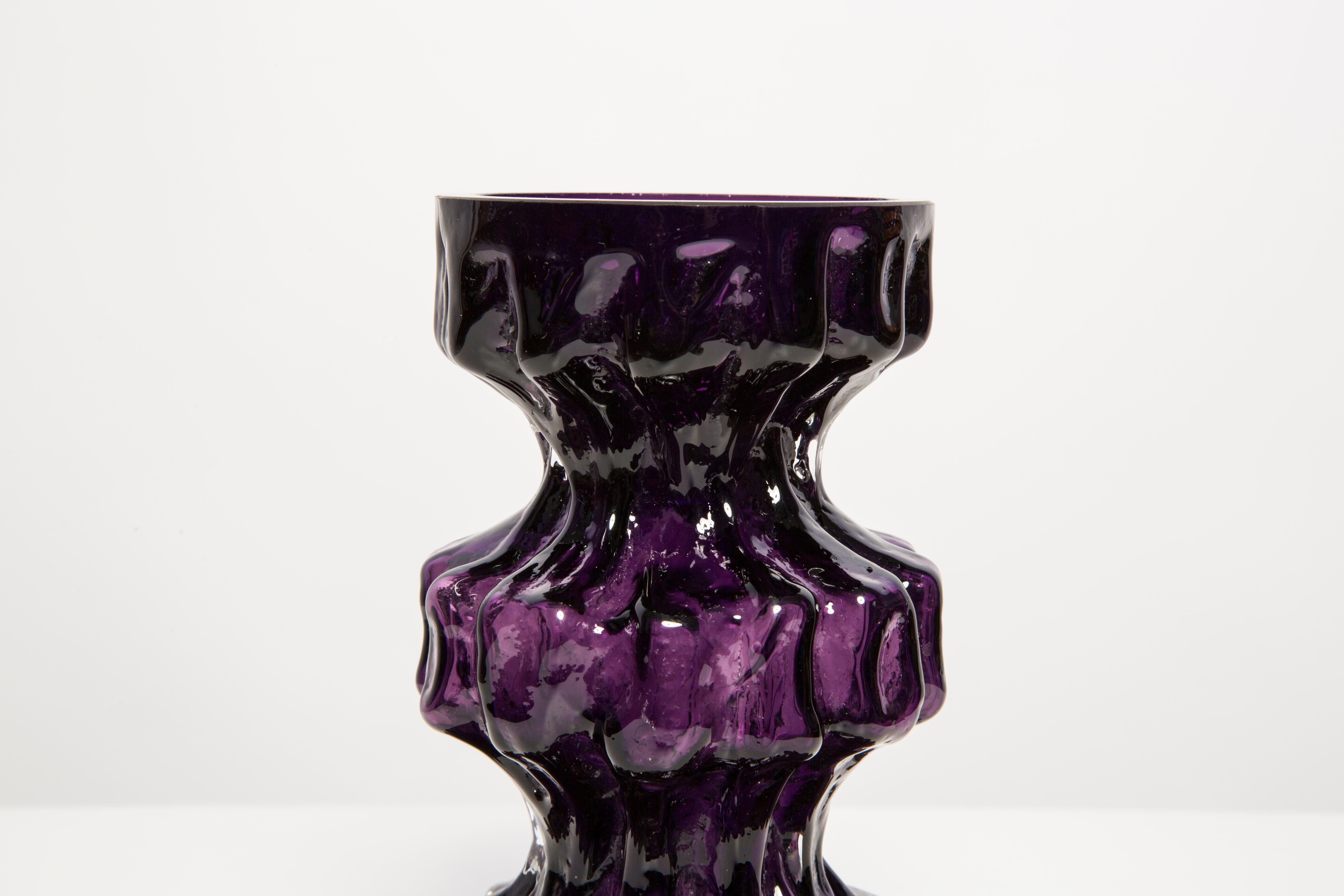 Mid Century Vintage Purple Ingrid Glass Vase Rock Crystal, Germany, 1970s For Sale 3