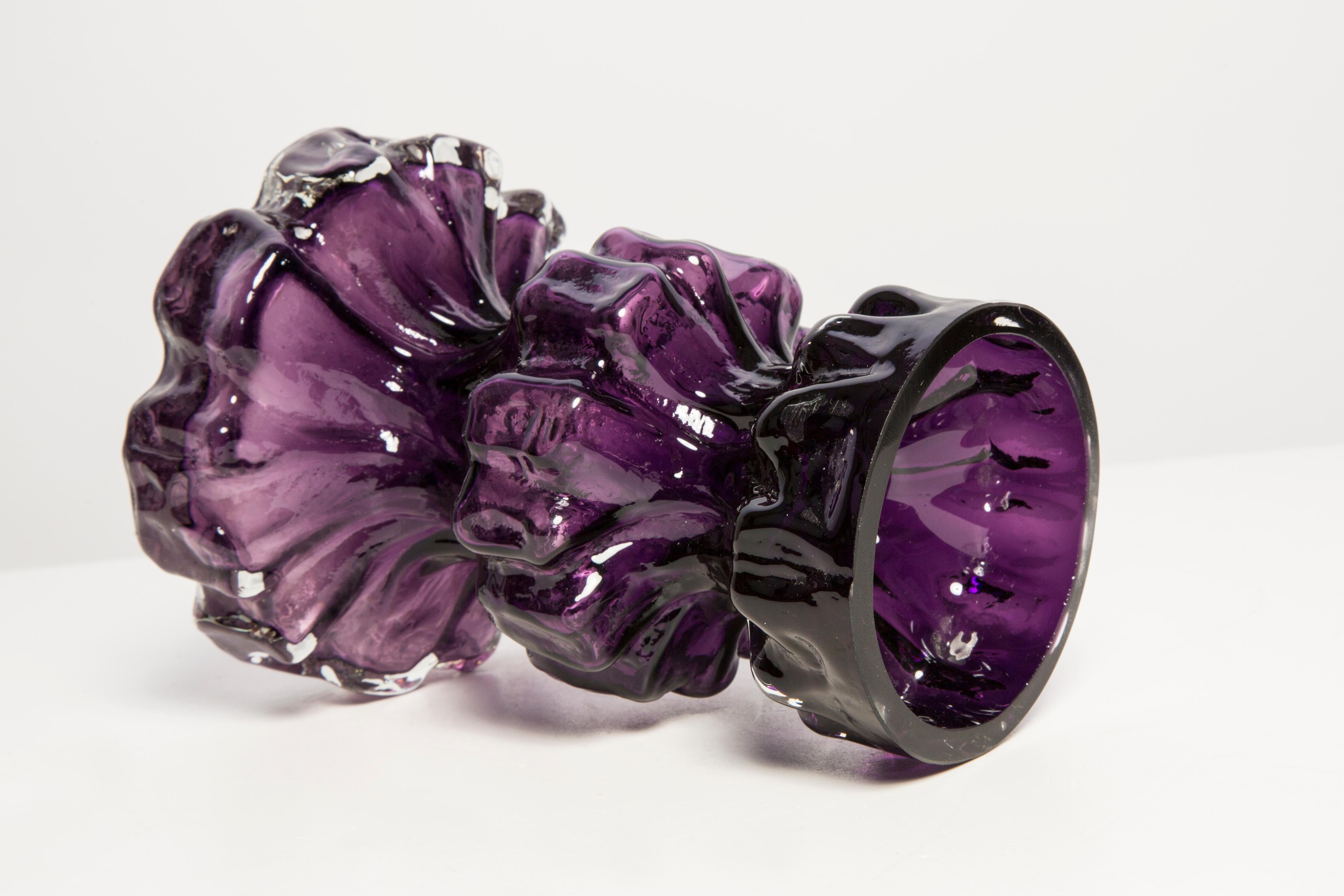 Mid Century Vintage Purple Ingrid Glass Vase Rock Crystal, Germany, 1970s For Sale 4