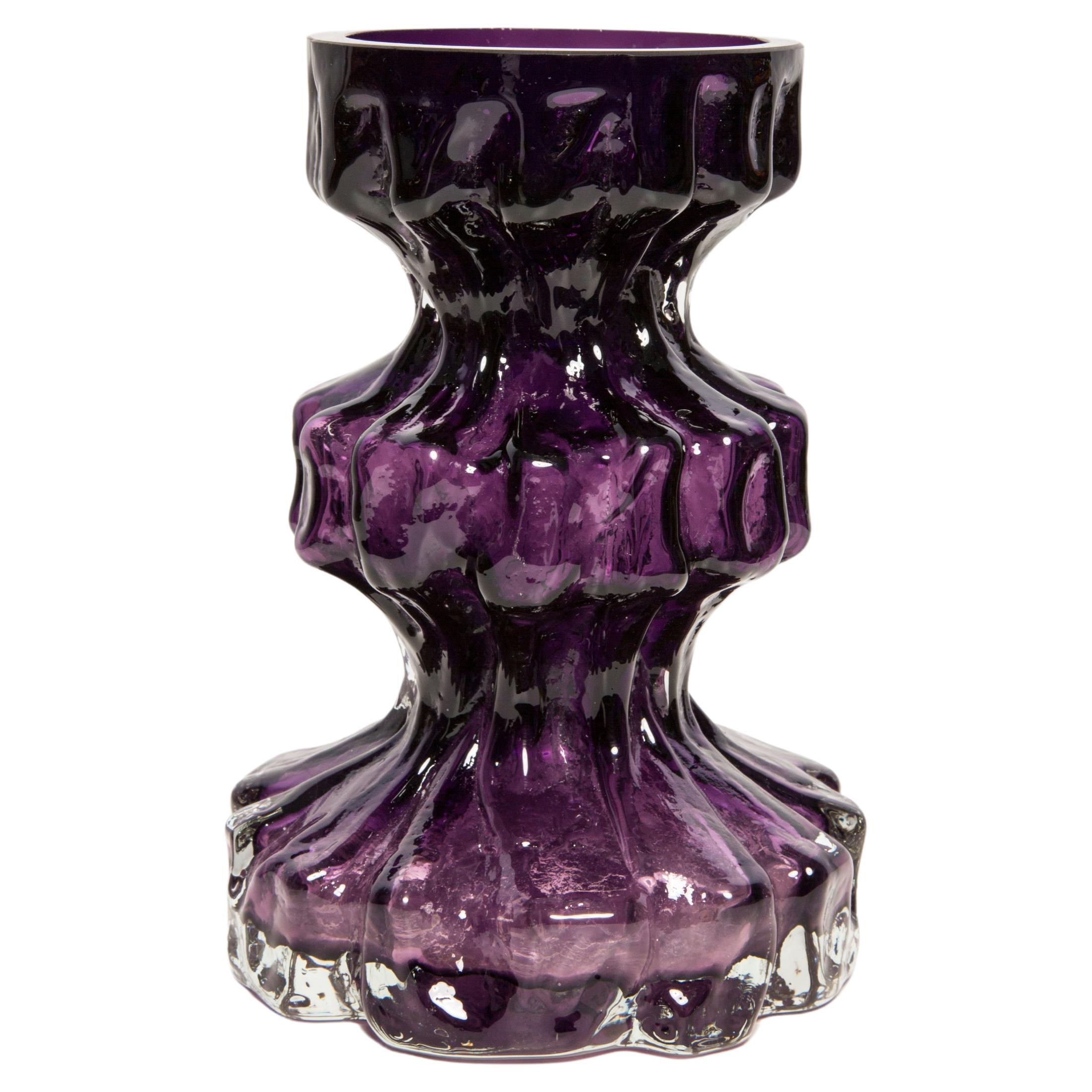 Mid Century Vintage Purple Ingrid Glass Vase Rock Crystal, Germany, 1970s For Sale