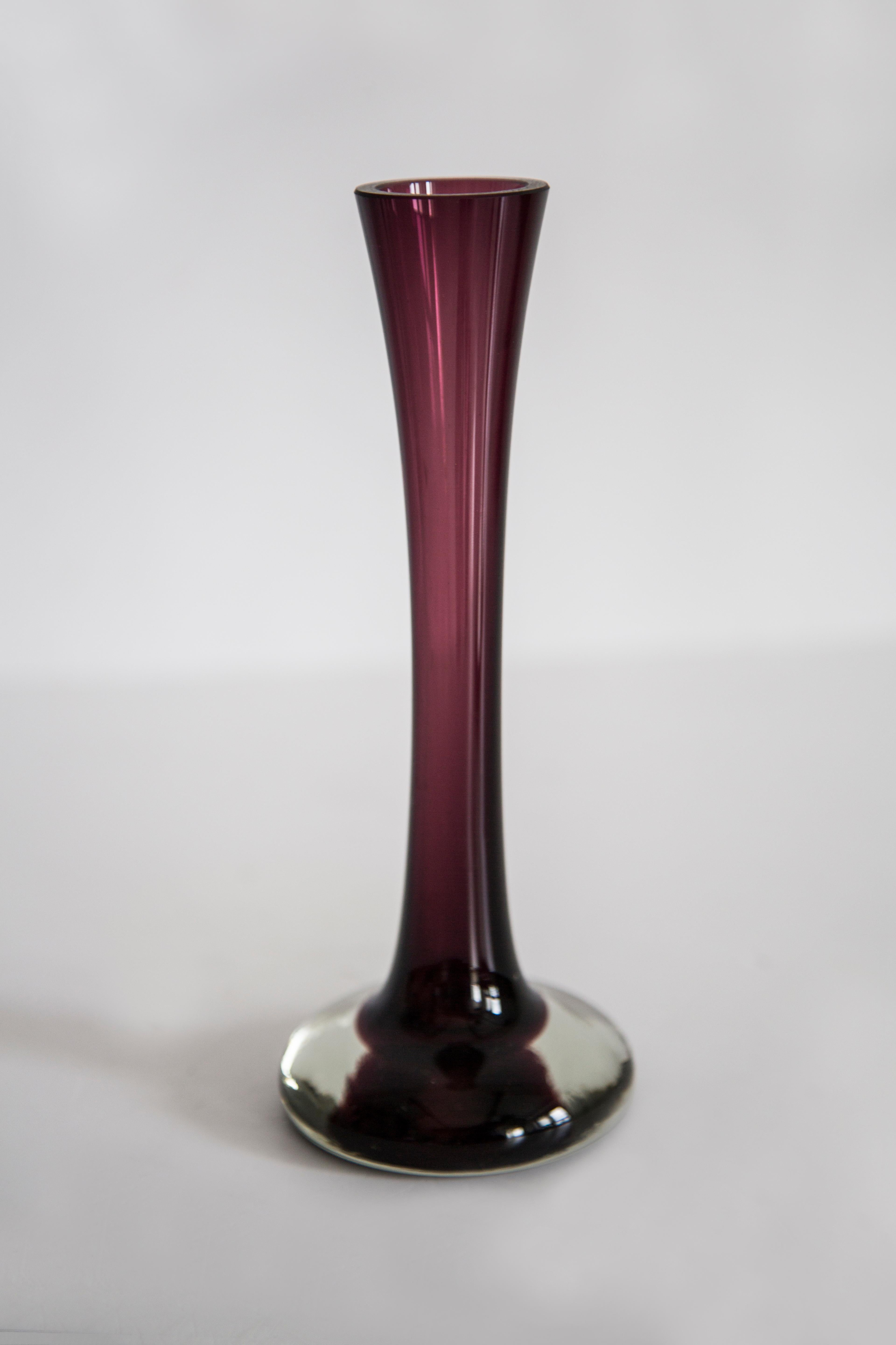 Mid-Century Modern Mid Century Vintage Purple Small Slim Glass Vase, Europe, 1960s For Sale
