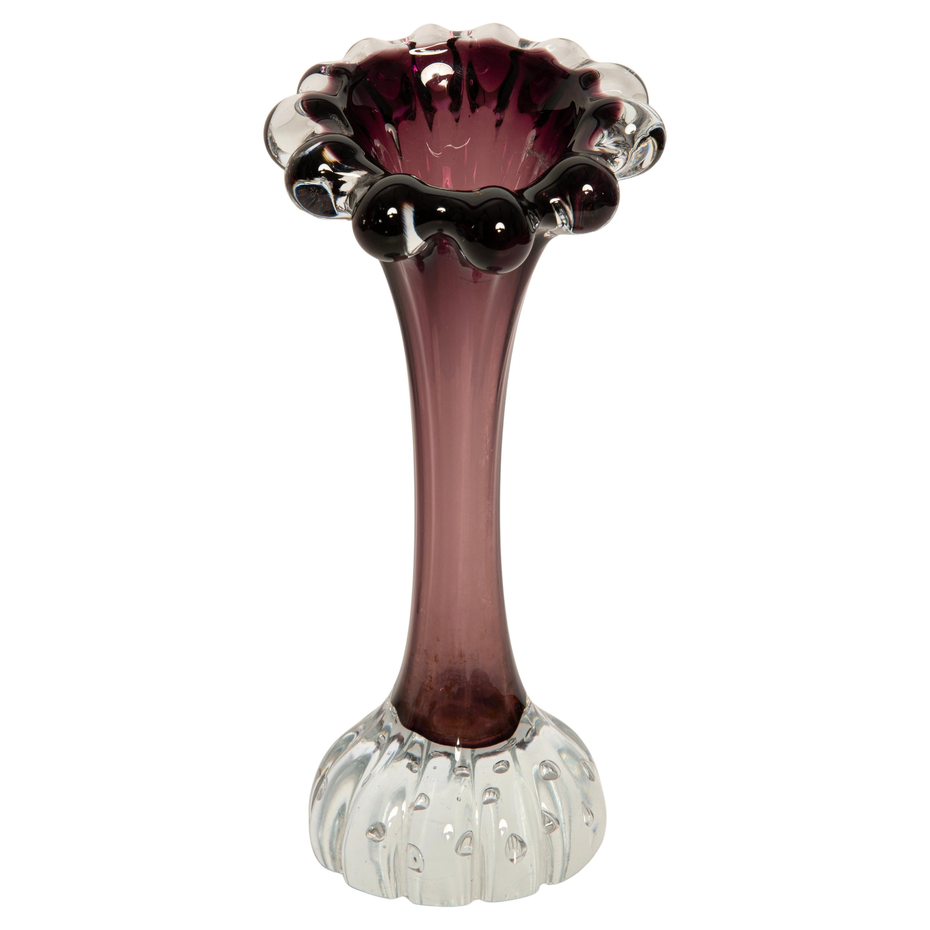 Mid Century Vintage Purple Small Slim Glass Vase, Europe, 1960s