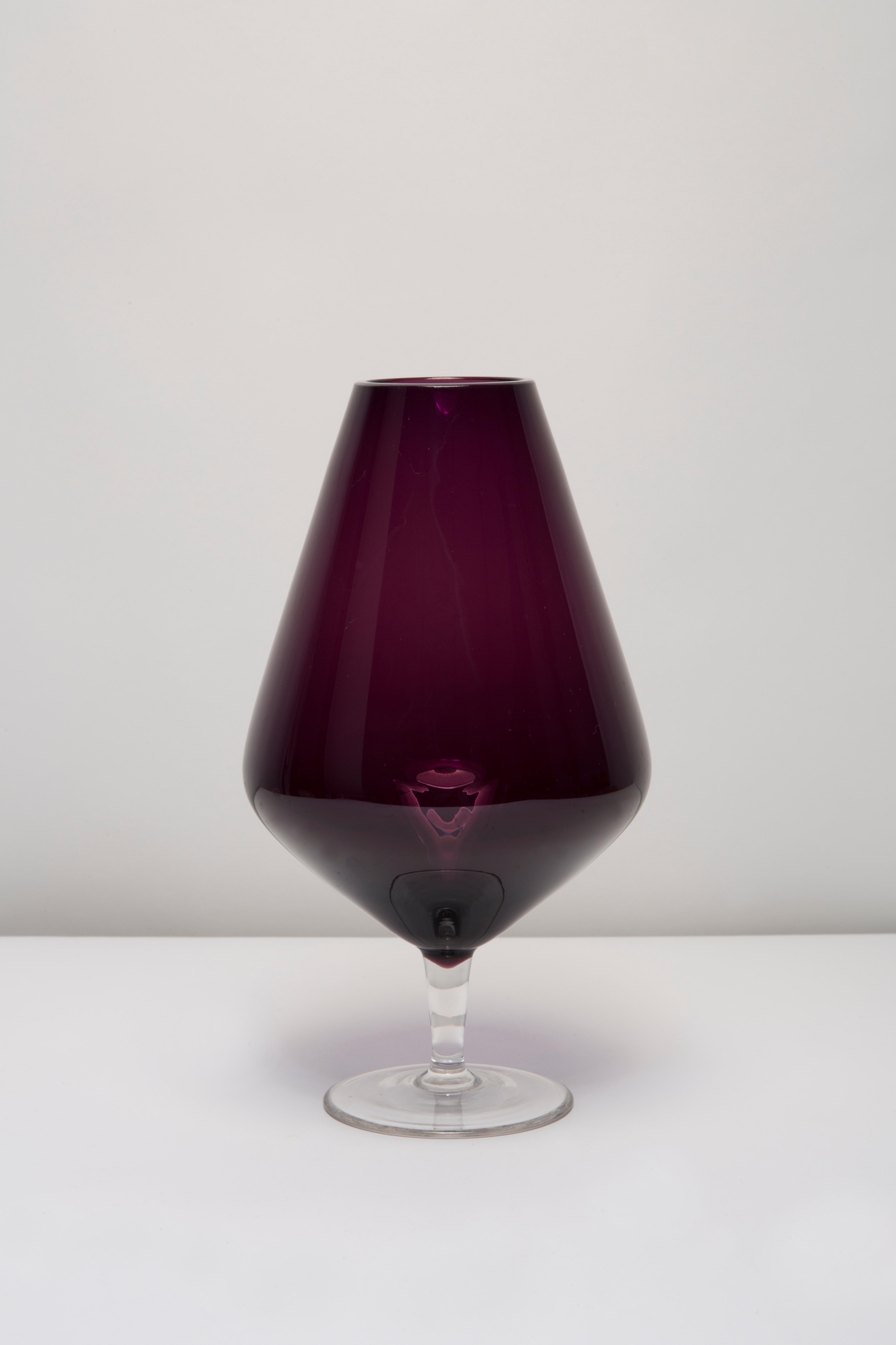Glass Mid Century Vintage Purple Vase, Europe, 1960s For Sale